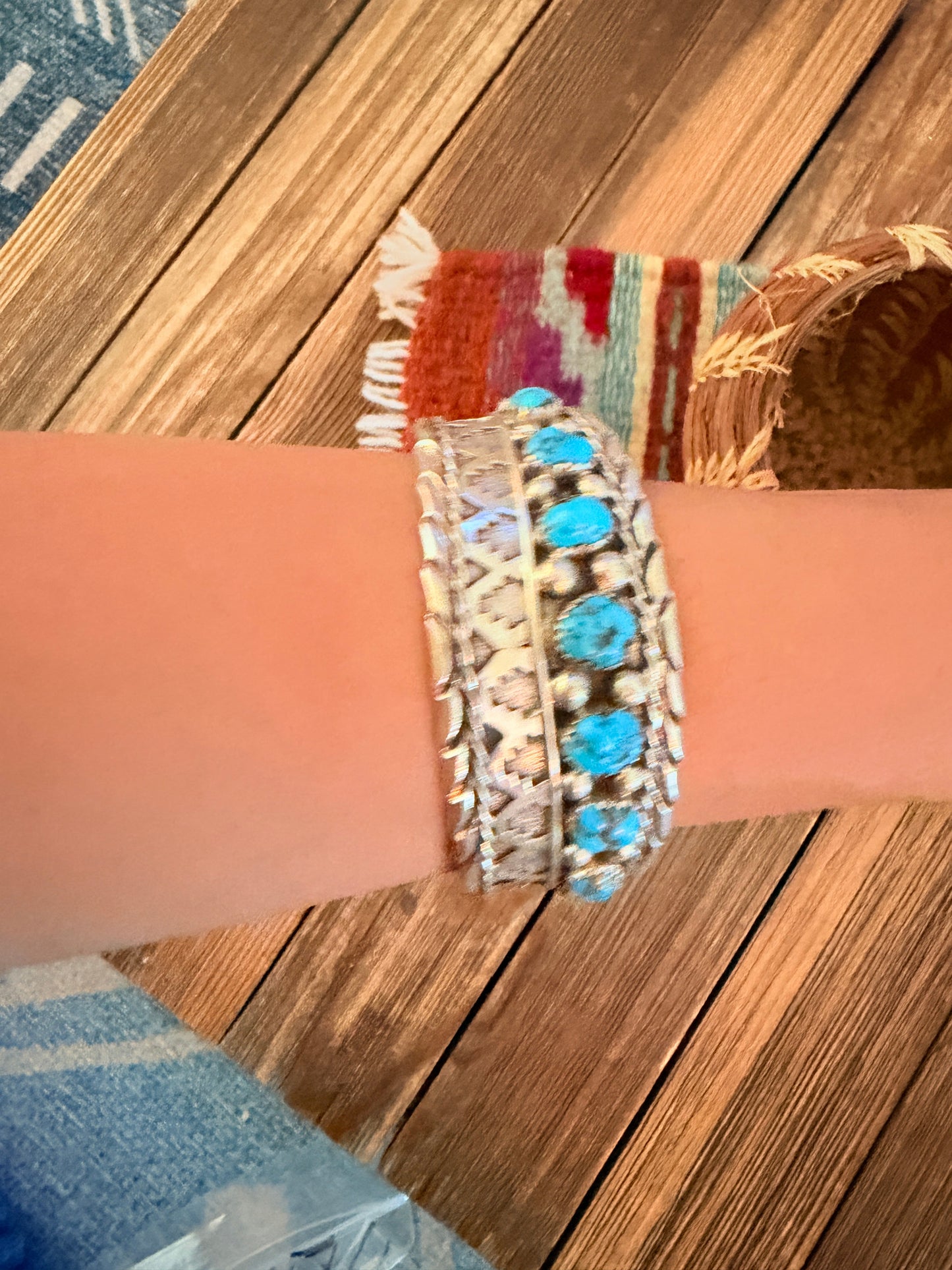 Handcrafted Kingman Turquoise & Sterling Silver Cuff Bracelet