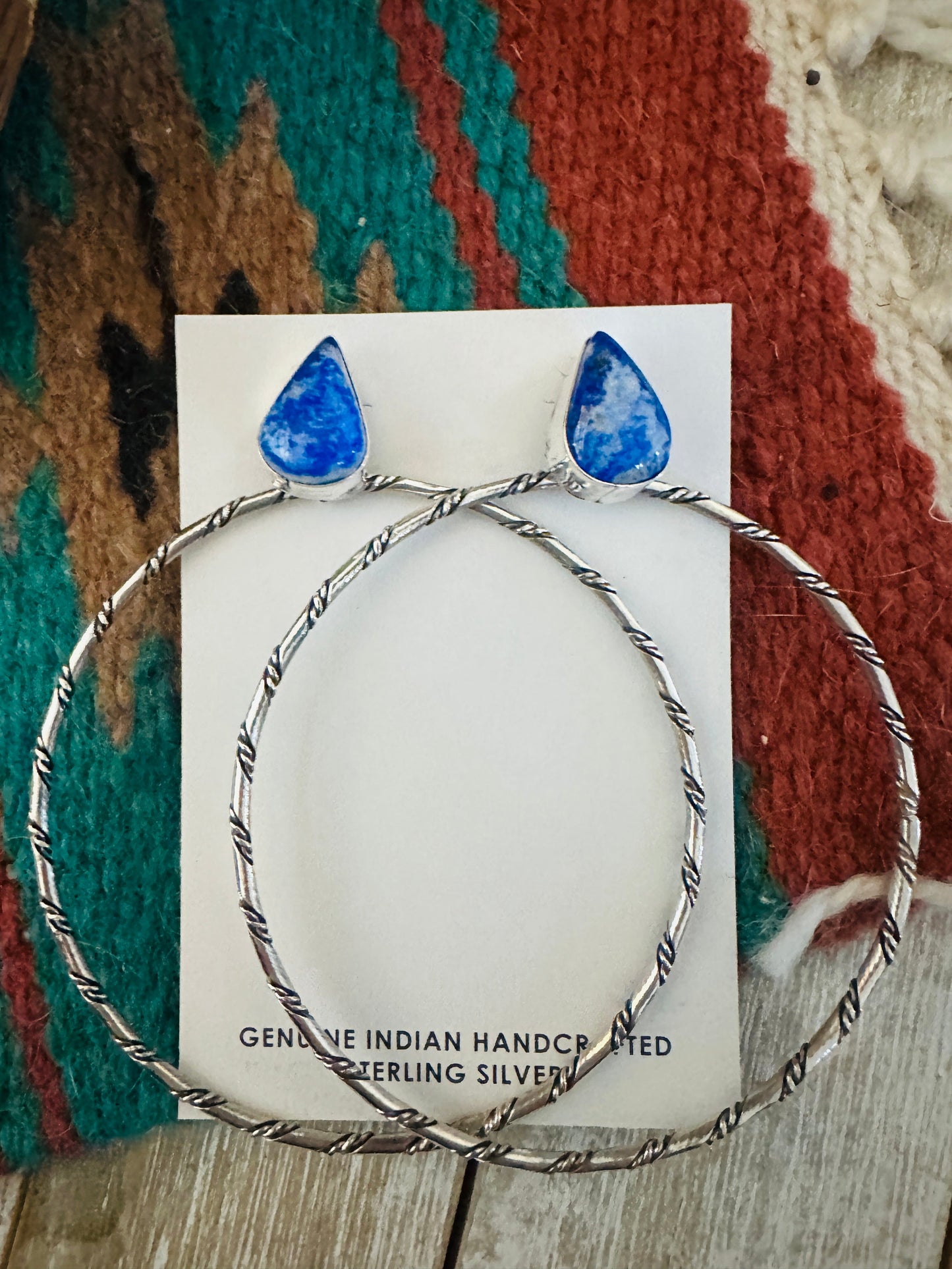 Handcrafted Lapis and Sterling Silver Dangle Hoop Earrings