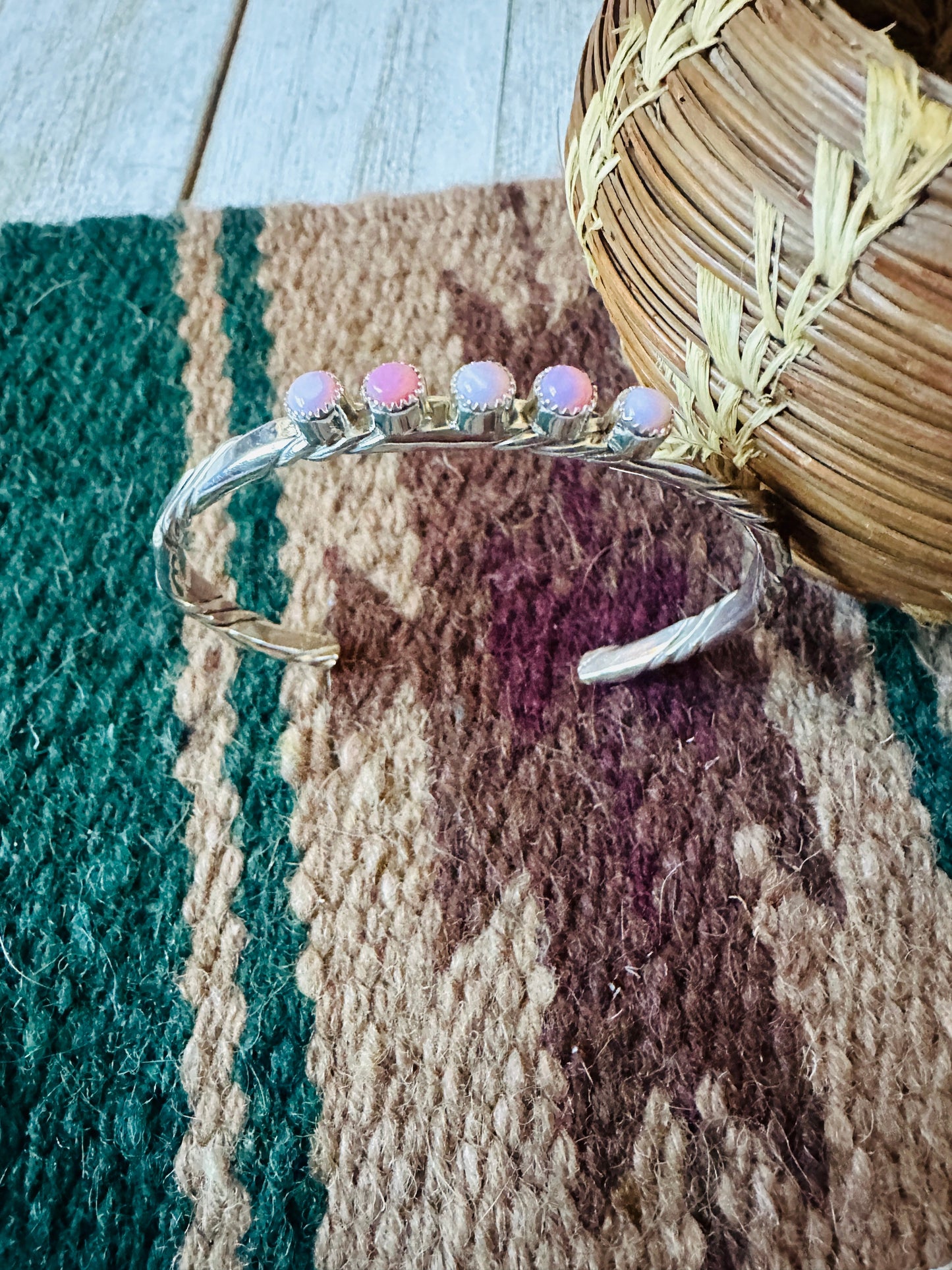 Handcrafted Queen Pink Conch & Sterling Silver Cuff Bracelet