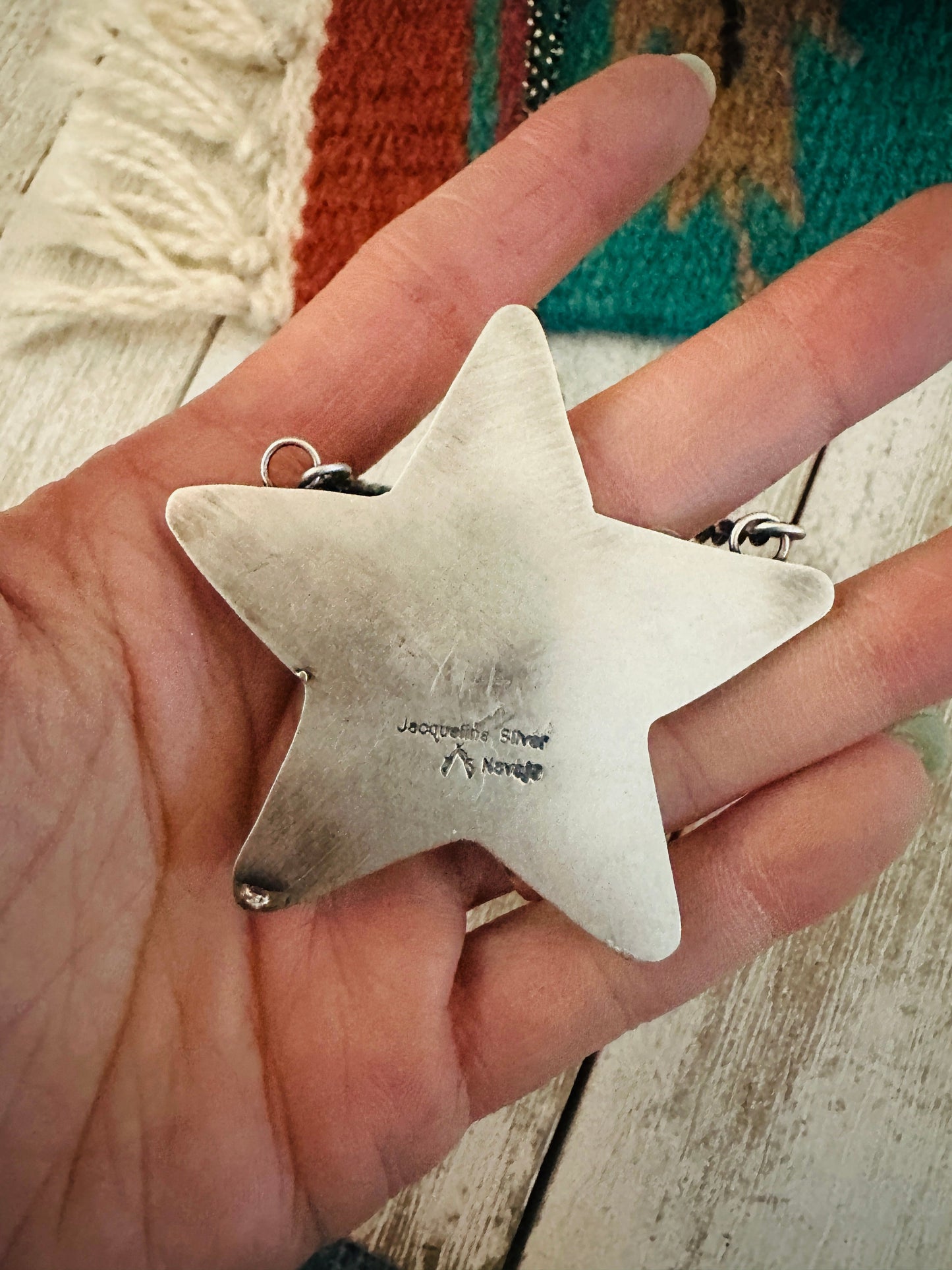 Handcrafted Sterling Silver, Royston Turquoise & CZ Star Necklace by Jacqueline Silver