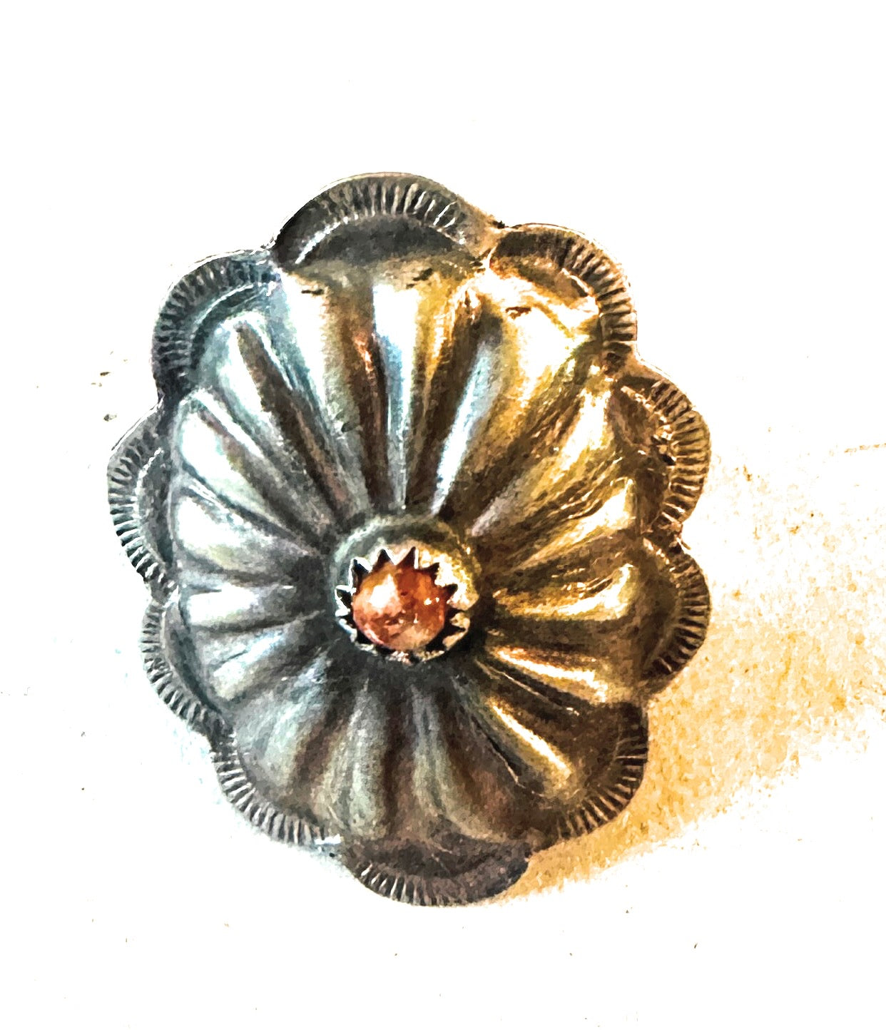 Handcrafted Sterling Silver & Orange Spiny Concho Ring
