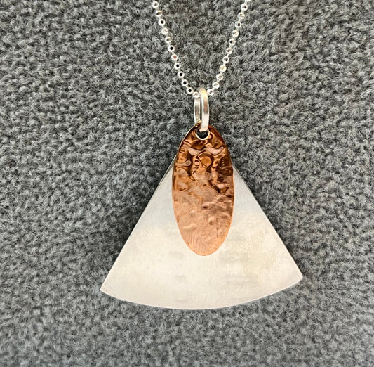 Hammered Copper & Sterling Silver Shapes Pendant Necklace
