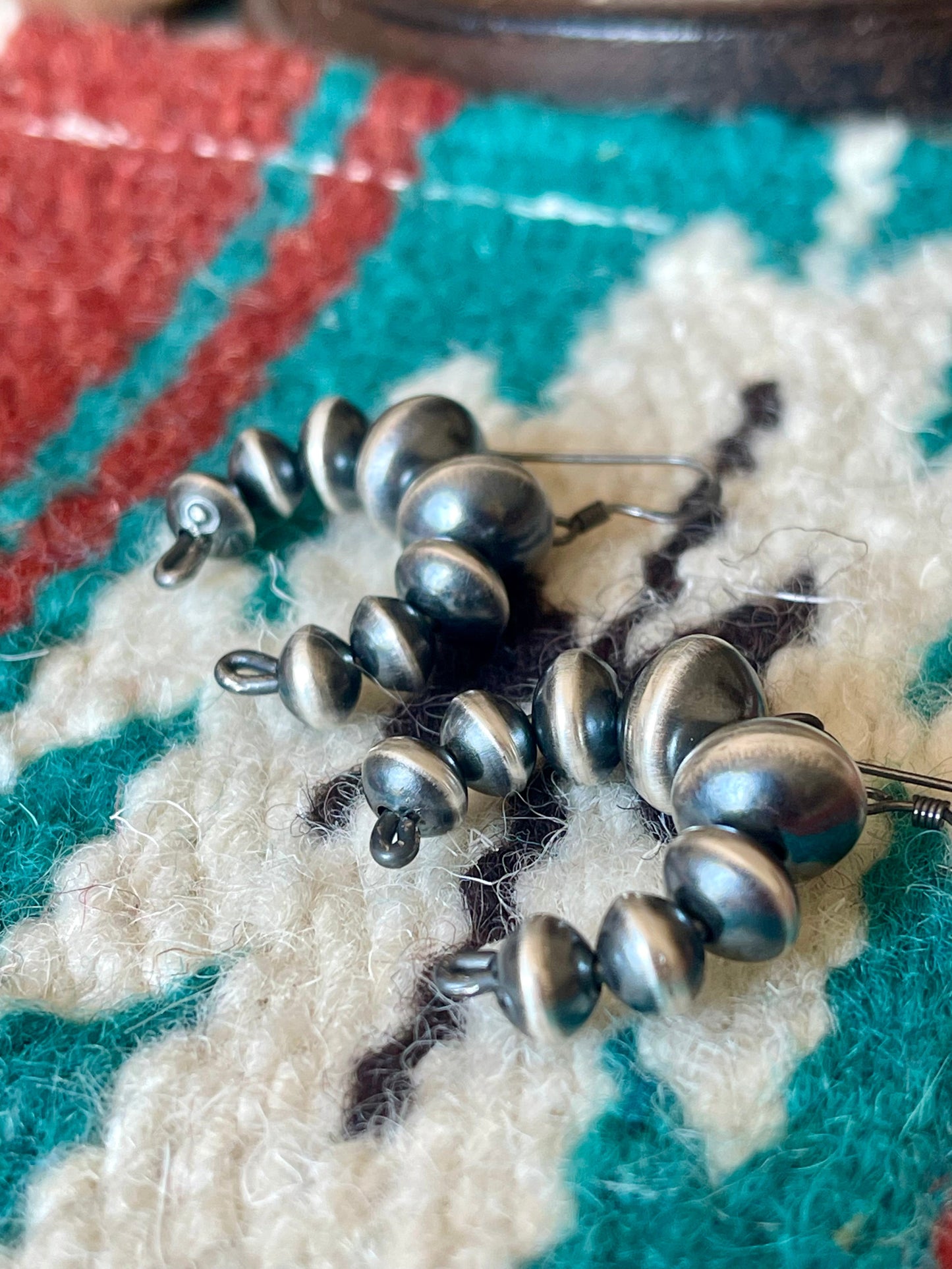 Vinita Cowboy Handcrafted Handmade Sterling Silver Beaded Naja Dangle Earrings 4mm-8mm