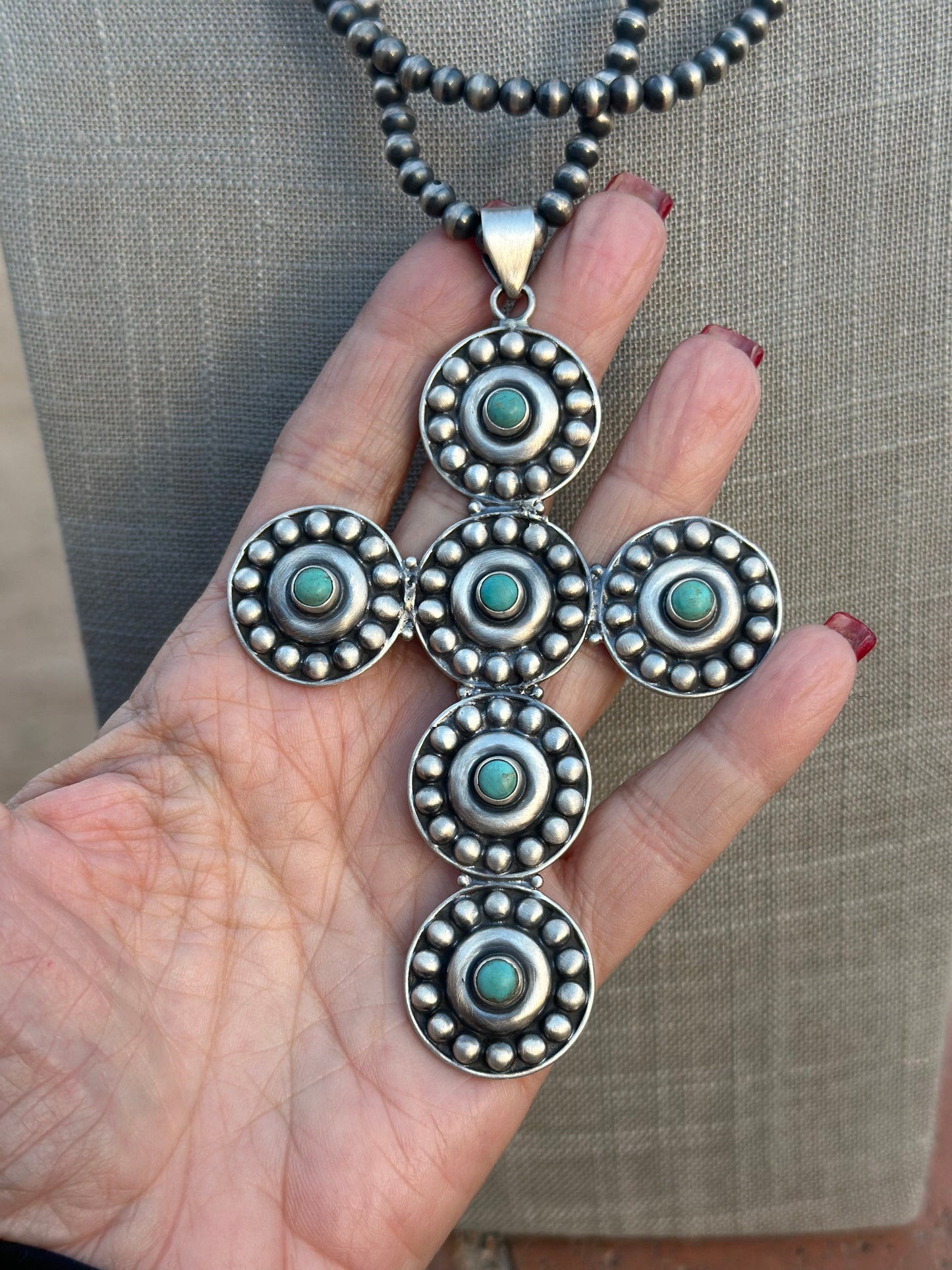 Handmade Natural Turquoise & Sterling Silver Ball Cross Pendants