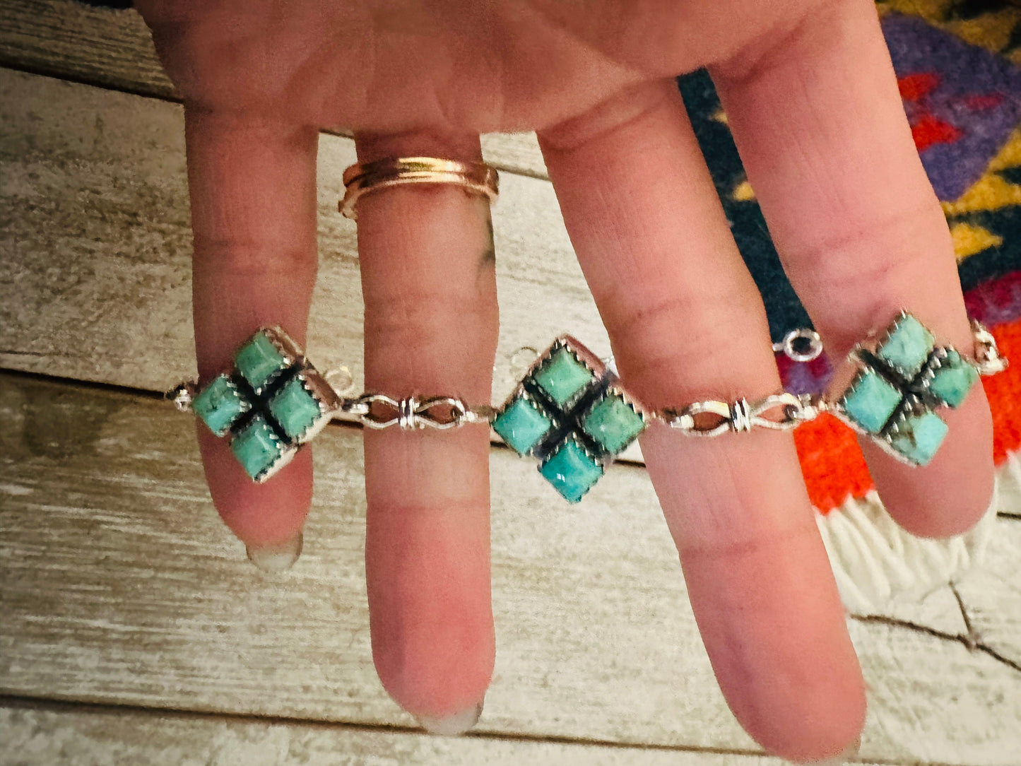 Handcrafted Turquoise & Sterling Silver Link Bracelet by Julia Etsitty