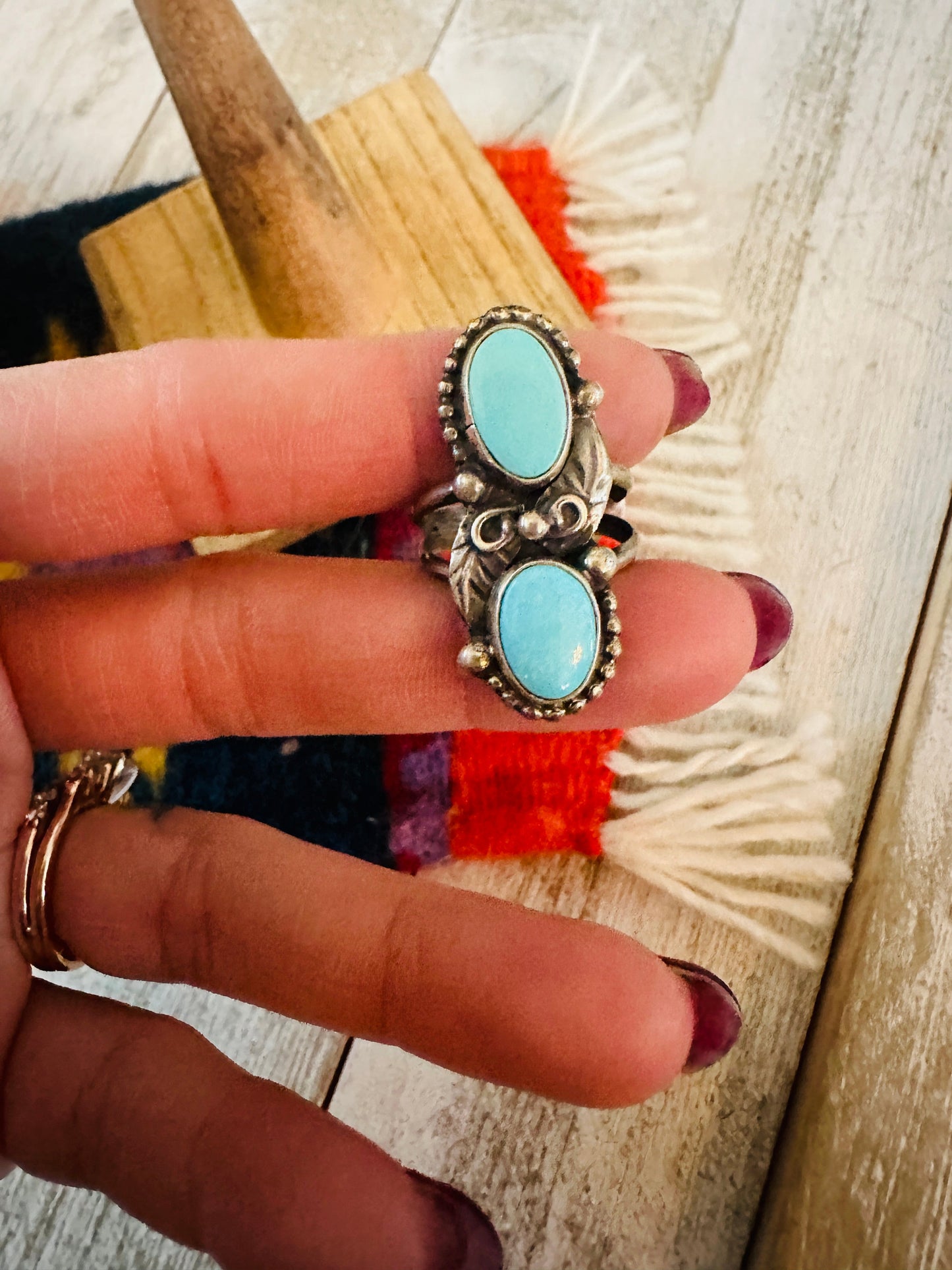 Handcrafted Turquoise & Sterling Silver Ring Size 6