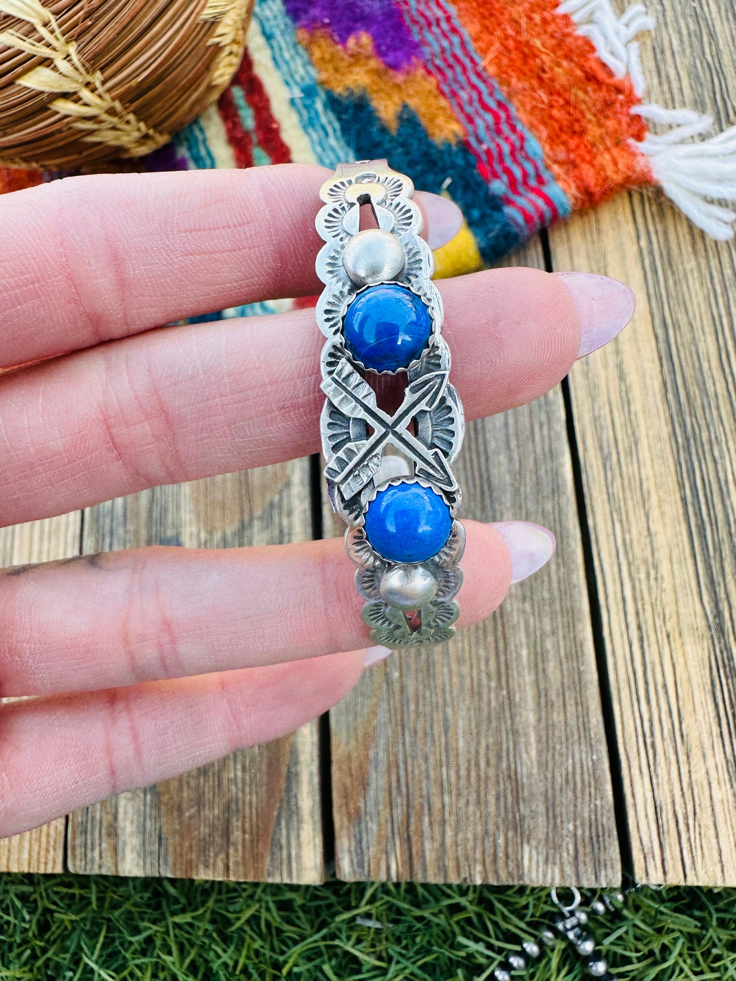 Handcrafted Sterling Silver and Lapis Arrow Cuff Bracelet