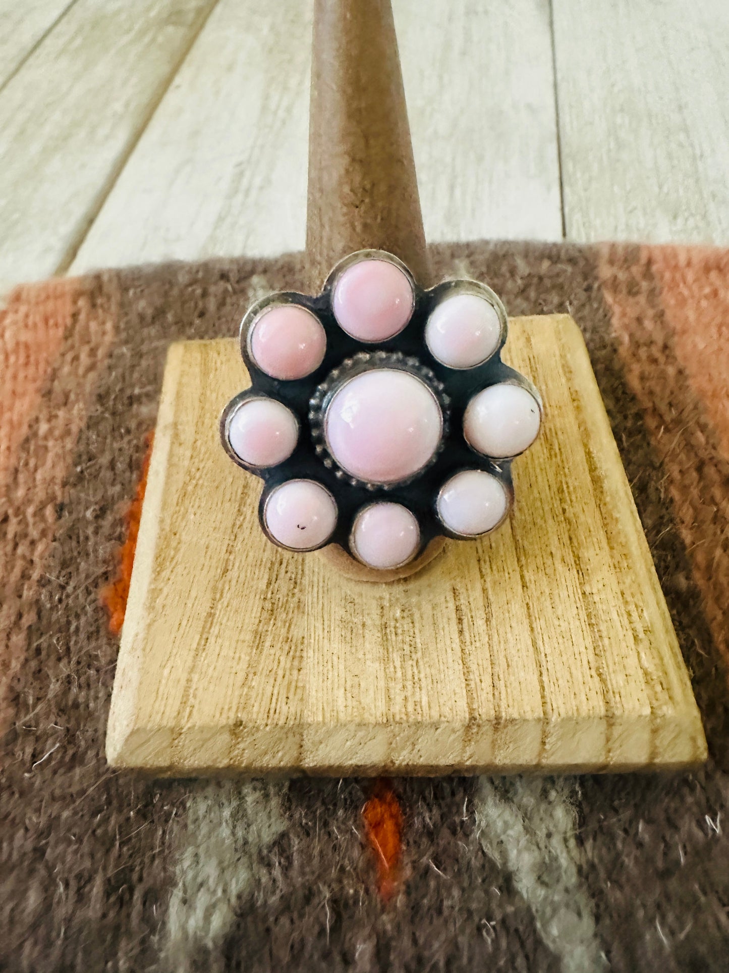 Handcrafted Sterling Silver & Queen Pink Conch Cluster Ring