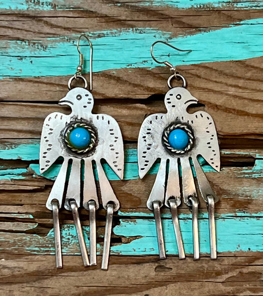 Silver-Plated Thunderbird Earrings with Blue Accent