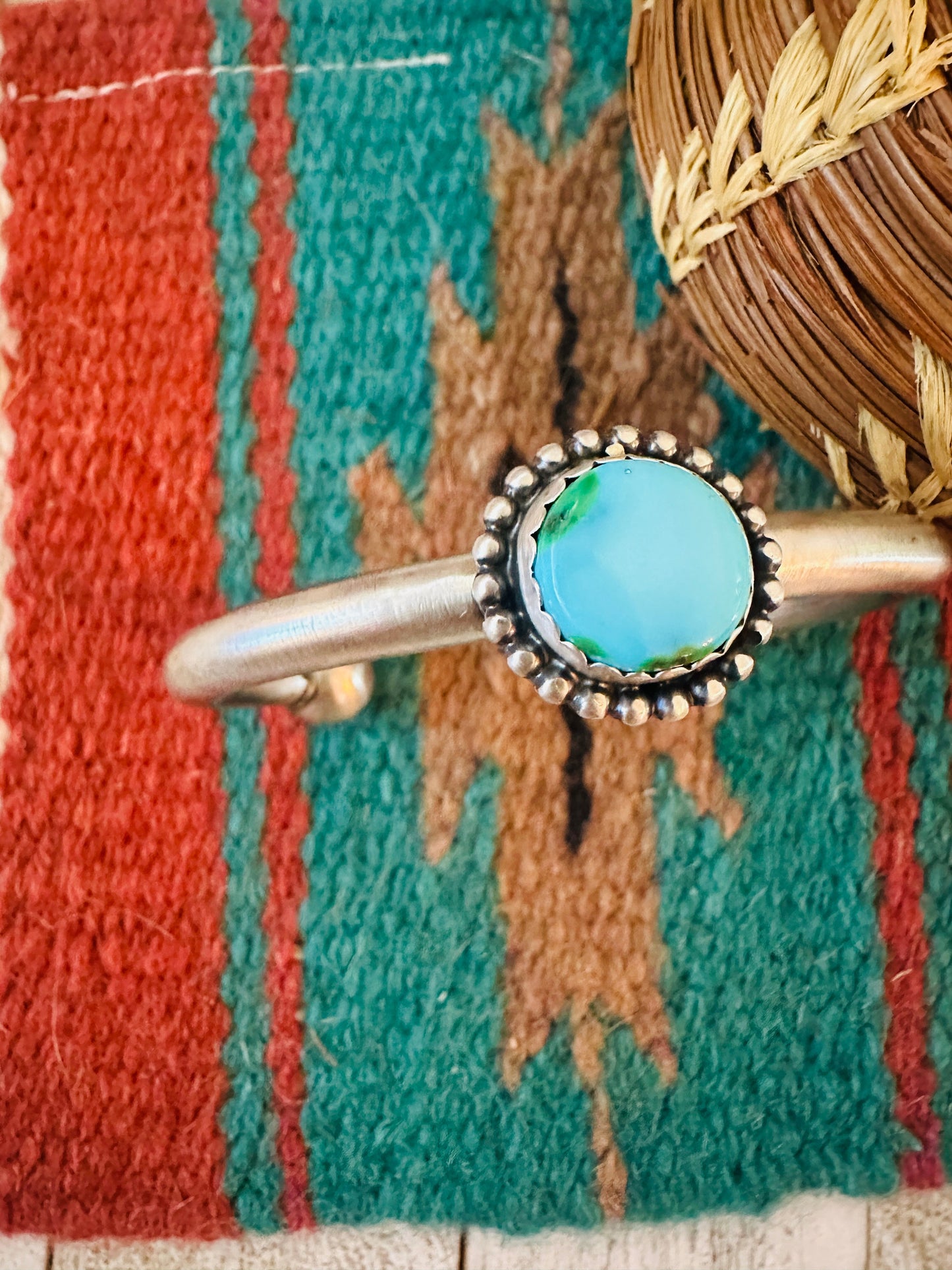 Handcrafted Sonoran Mountain Turquoise & Sterling Silver Cuff Bracelet by Russell Sam