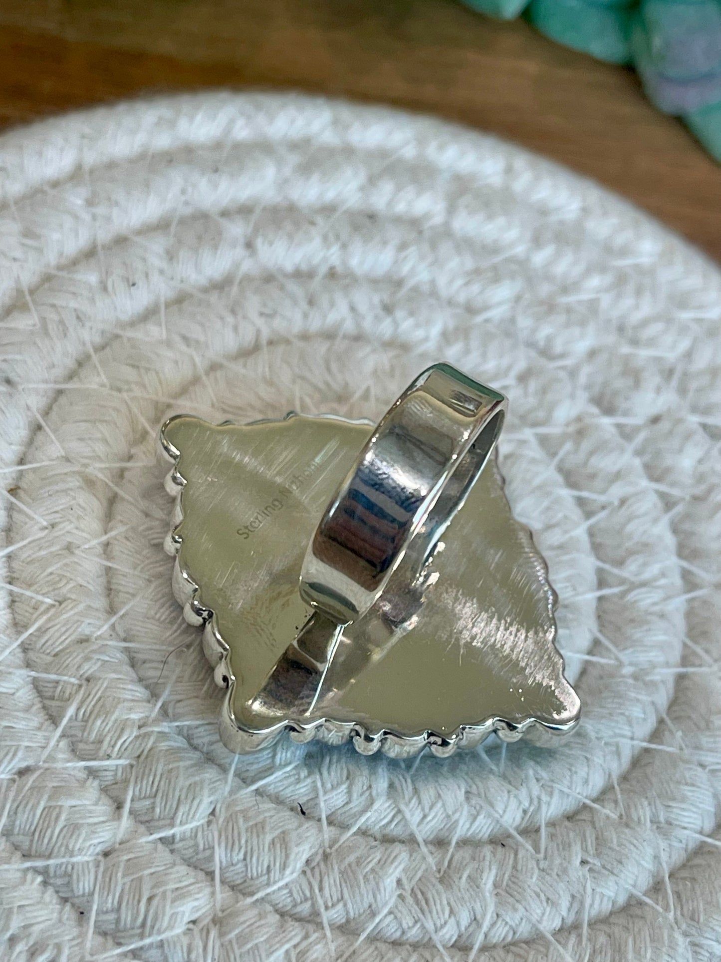 Handmade Pink Opal, Mother Of Pearl, Lapis And Sterling Silver Adjustable Ring Signed Nizhoni