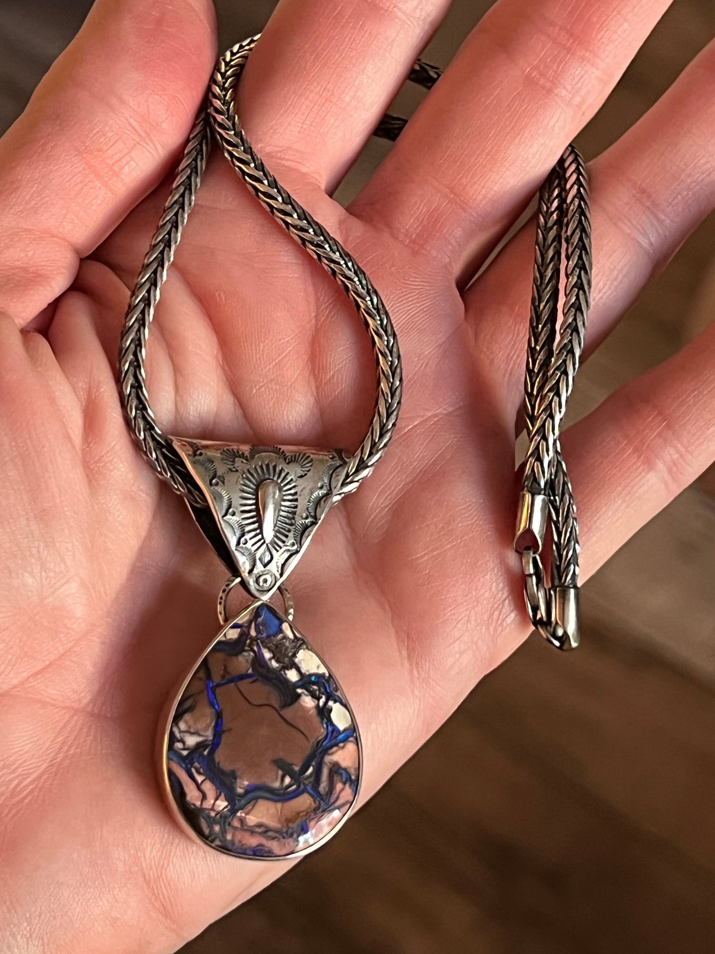 Handcrafted Artisan Sterling Silver & Boulder Opal Pendant by Mahkato Silver