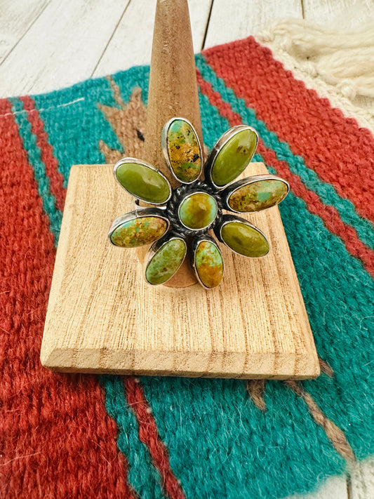Handcrafted Sterling Silver & Turquoise Adjustable Flower Ring