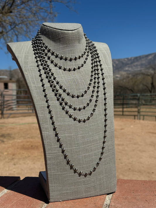 Handcrafted Sterling Silver 6mm Rosary Beaded Necklaces 144"