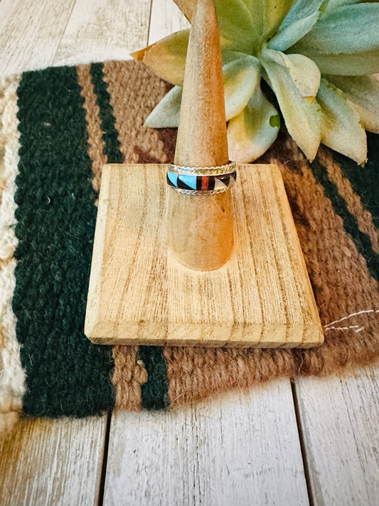 Zuni Sterling Silver & Multi Stone Inlay Ring