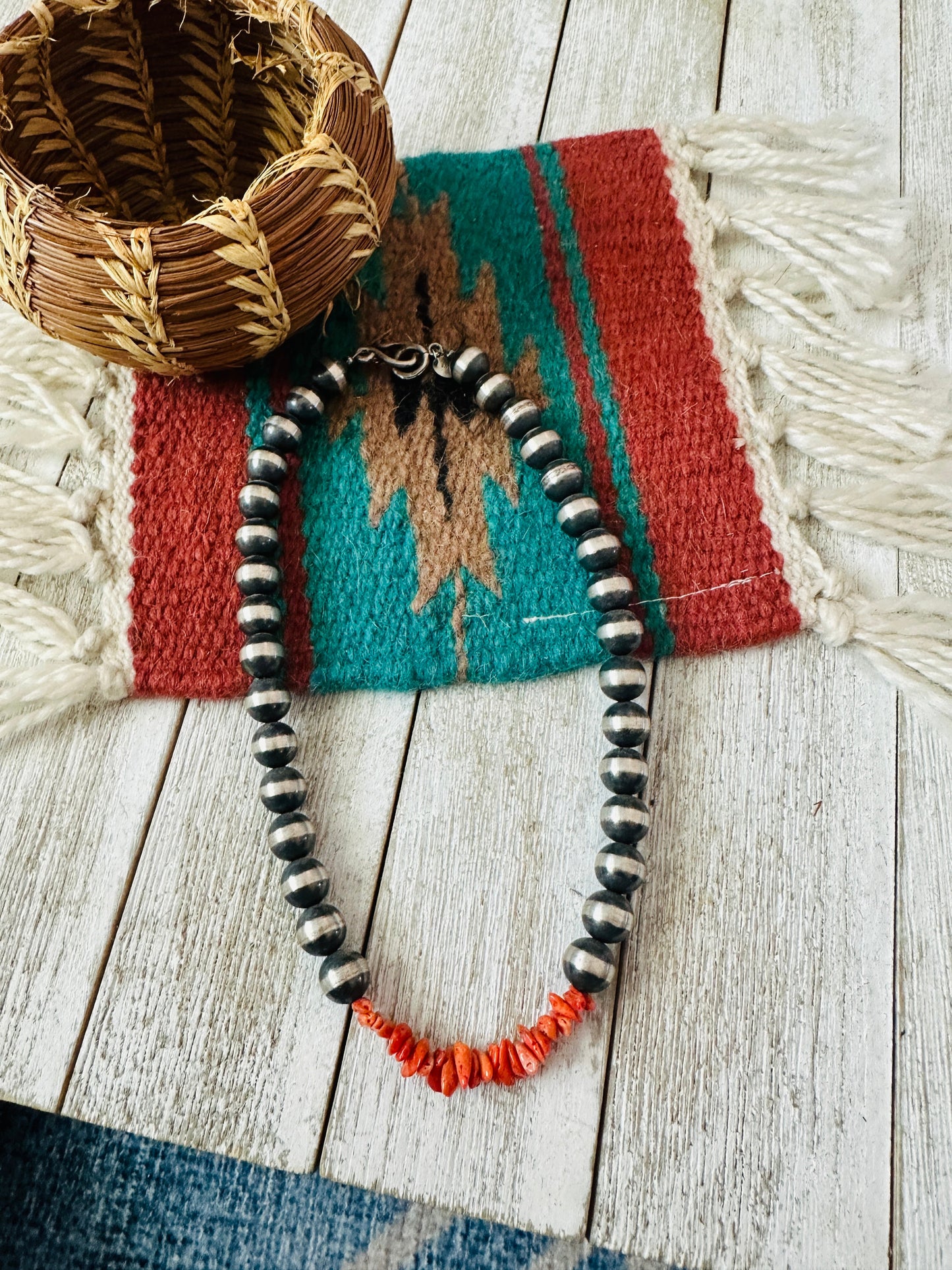 Handcrafted Sterling Silver Pearl & Spiny Beaded Necklace