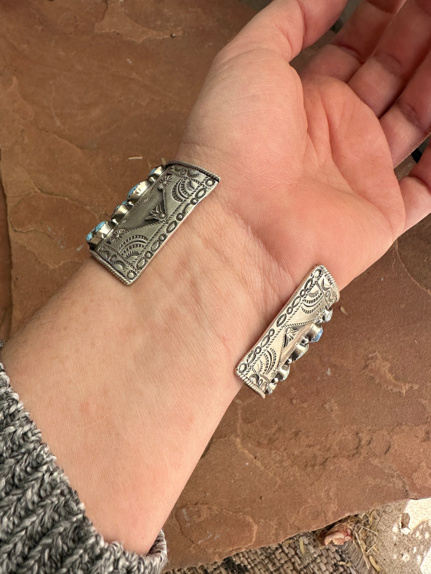 Handmade Sterling Silver Golden Hills Turquoise Adjustable Cluster Cuff /