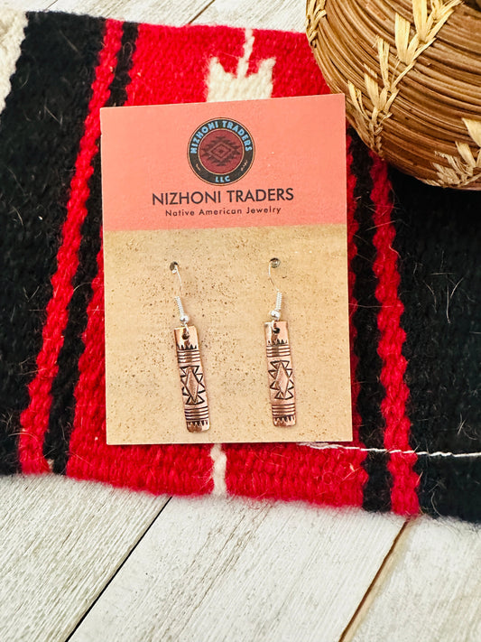 Hand Stamped Copper Dangle Earrings