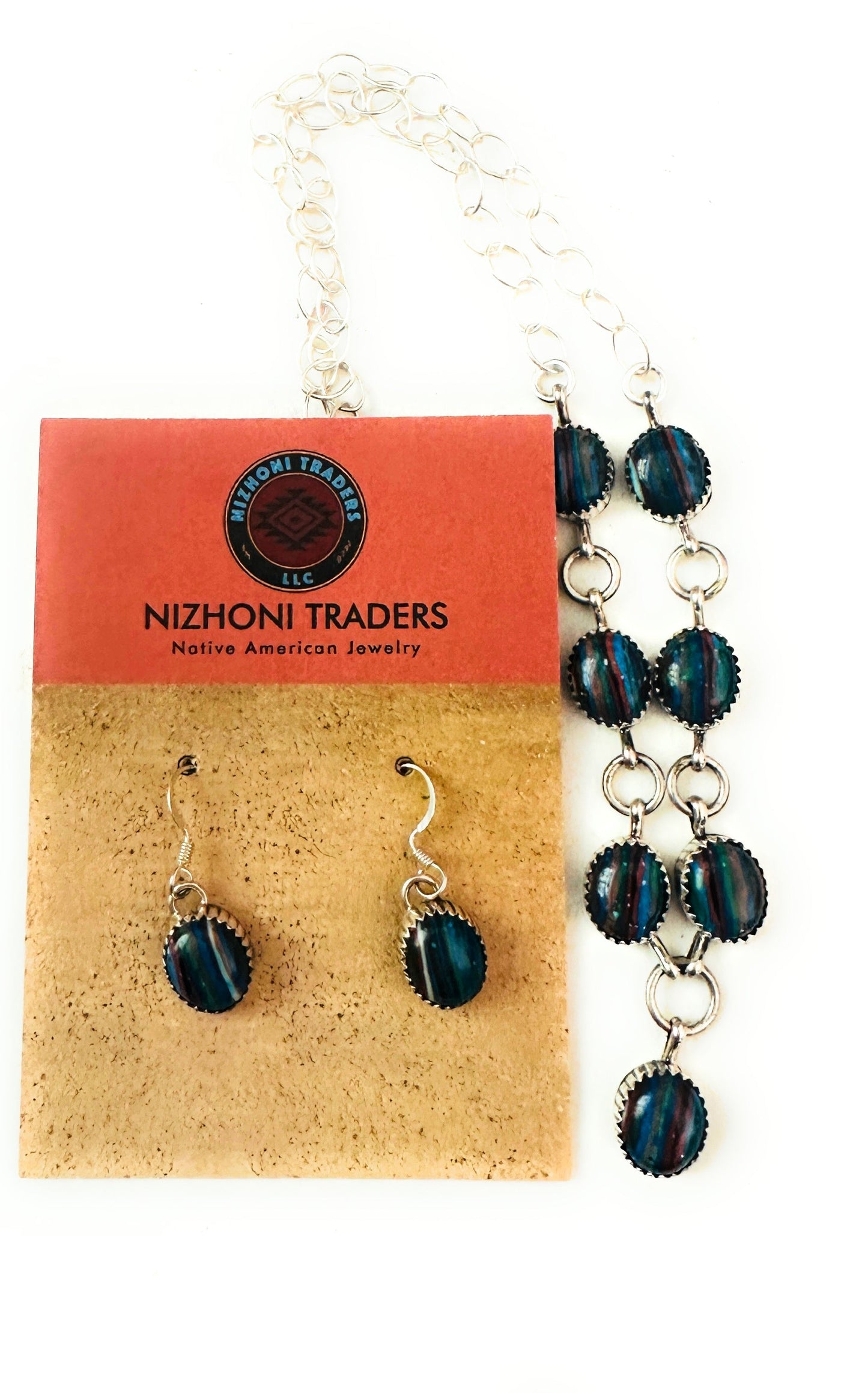 Handcrafted Rainbow Calsilica & Sterling Silver Necklace Set