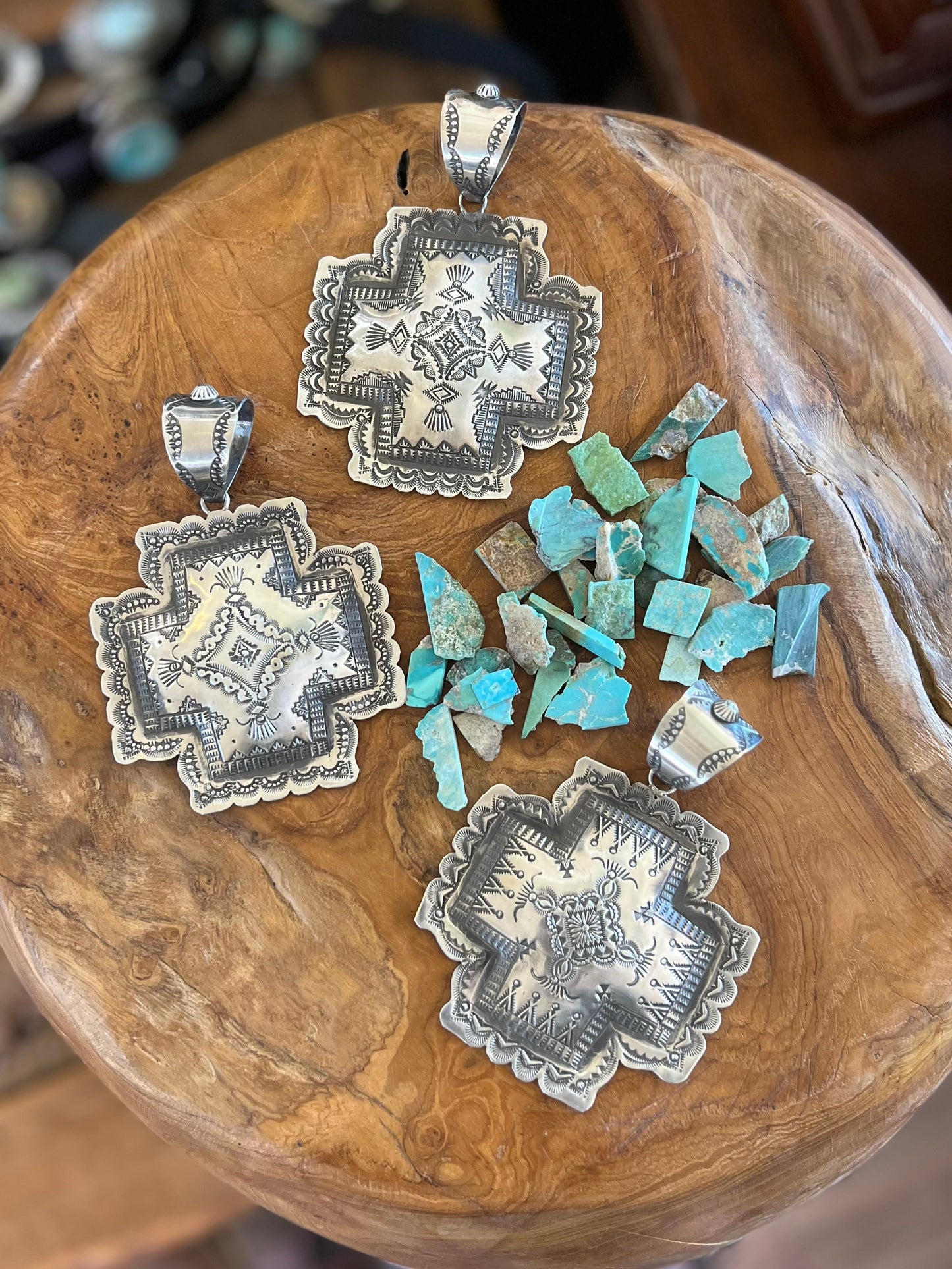 Handcrafted Hand Stamped Sterling Silver Santa Fe Cross Pendant by Victor Platero