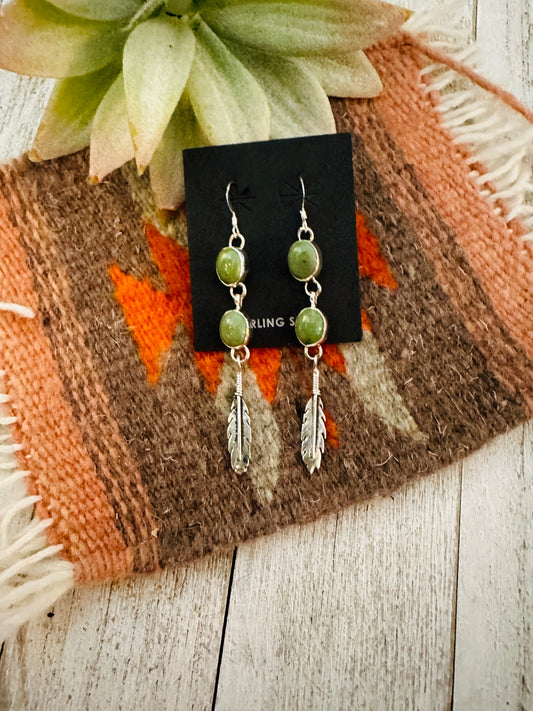 Handcrafted Turquoise & Sterling Silver Feather Dangle Earrings