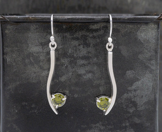 Green Crystal Arc Sterling Silver Earrings