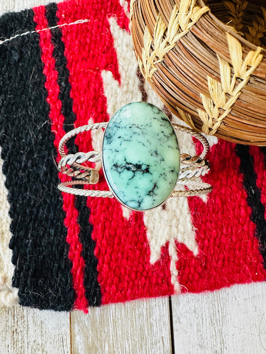 Handcrafted New Lander Turquoise & Sterling Silver Cuff Bracelet