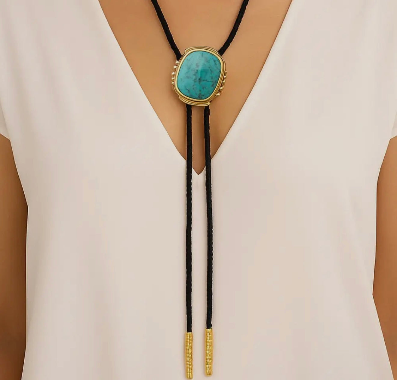 “The Golden Collection” Gold Plated Sterling Silver & Turquoise Leather Bolo Tie