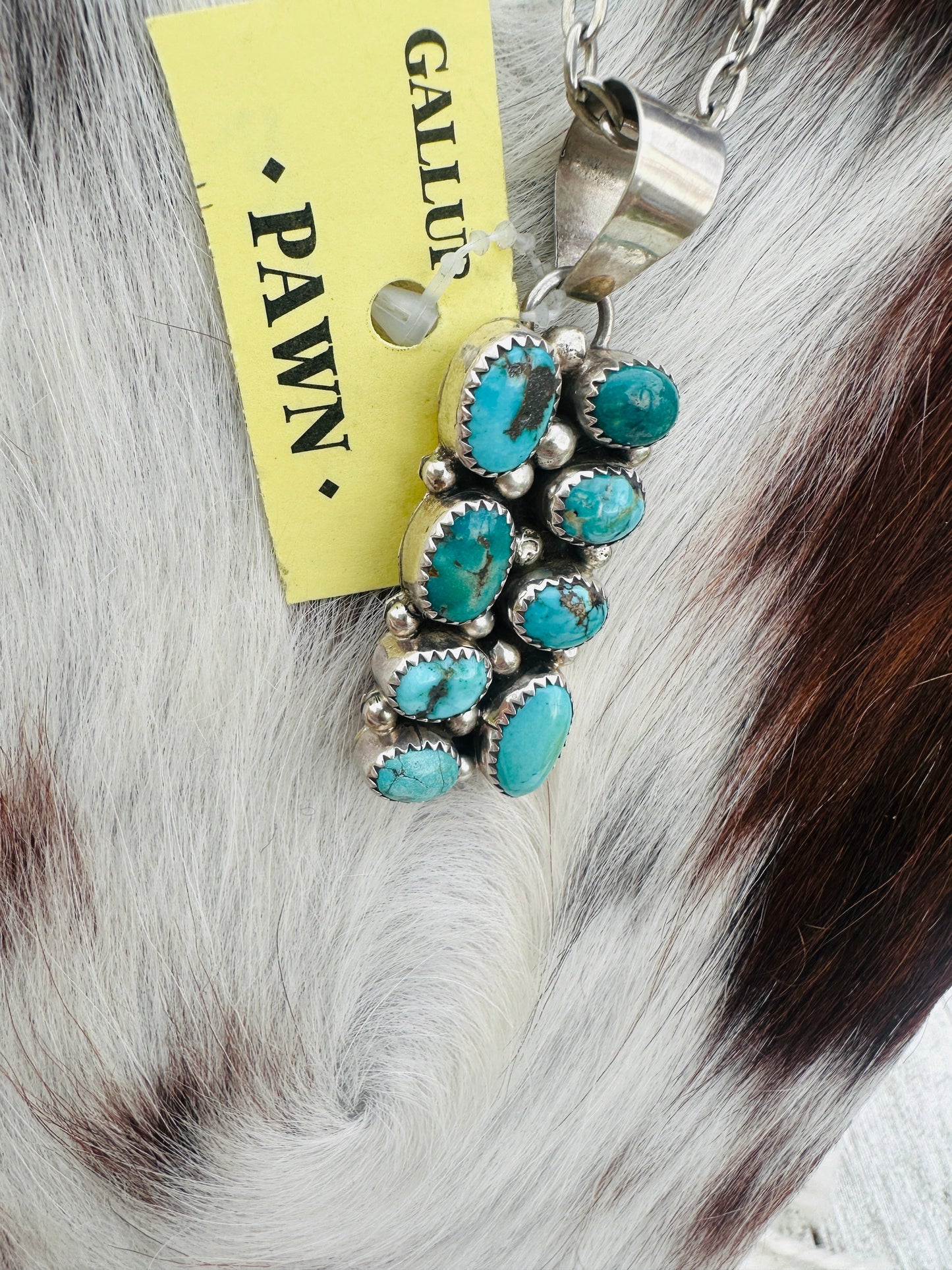 Old Pawn Handcrafted Sterling Silver and Turquoise Cluster Necklace