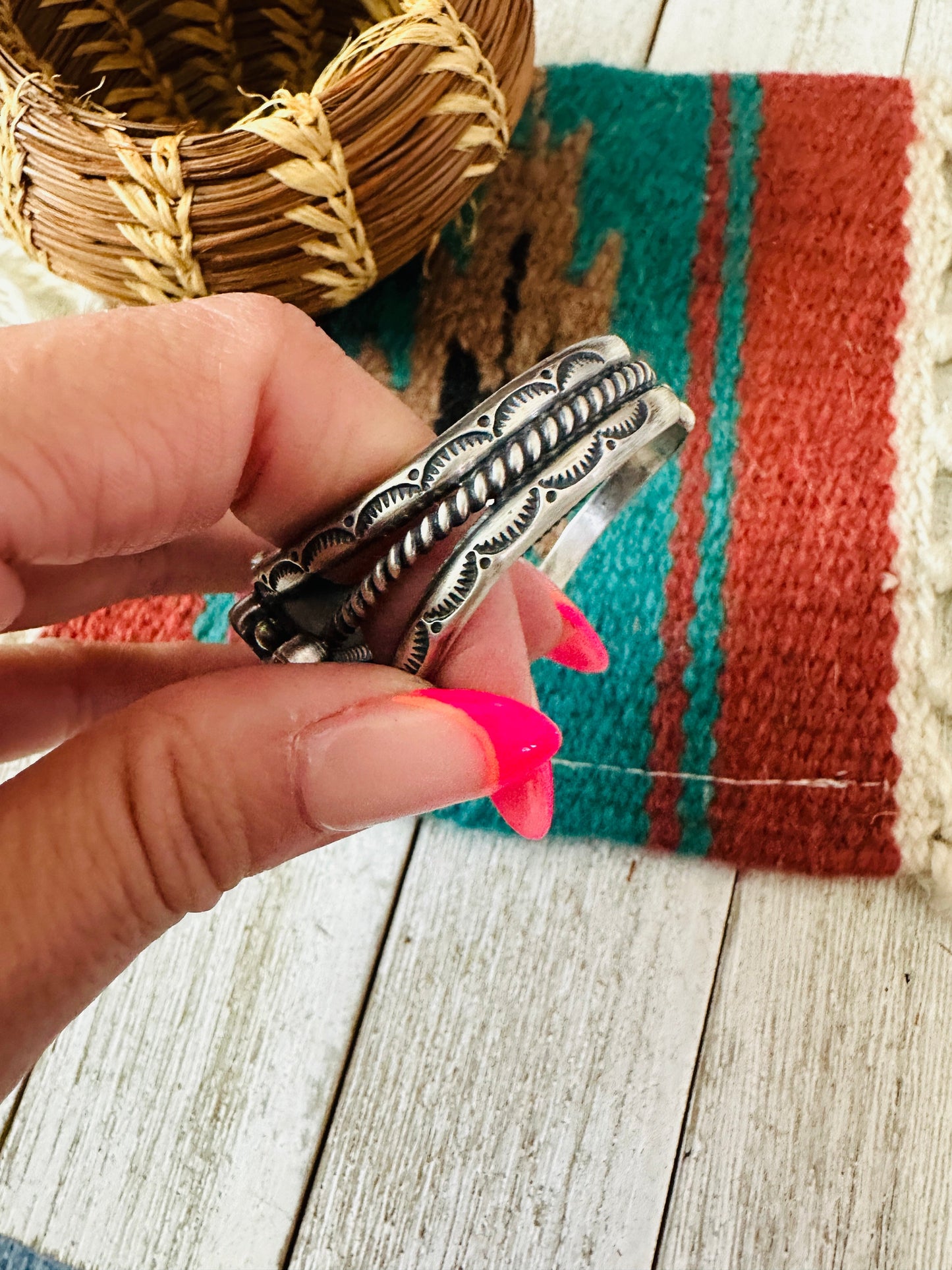 Handcrafted Sterling Silver & Orange Spiny Cuff Bracelet by Diane Wylie NF