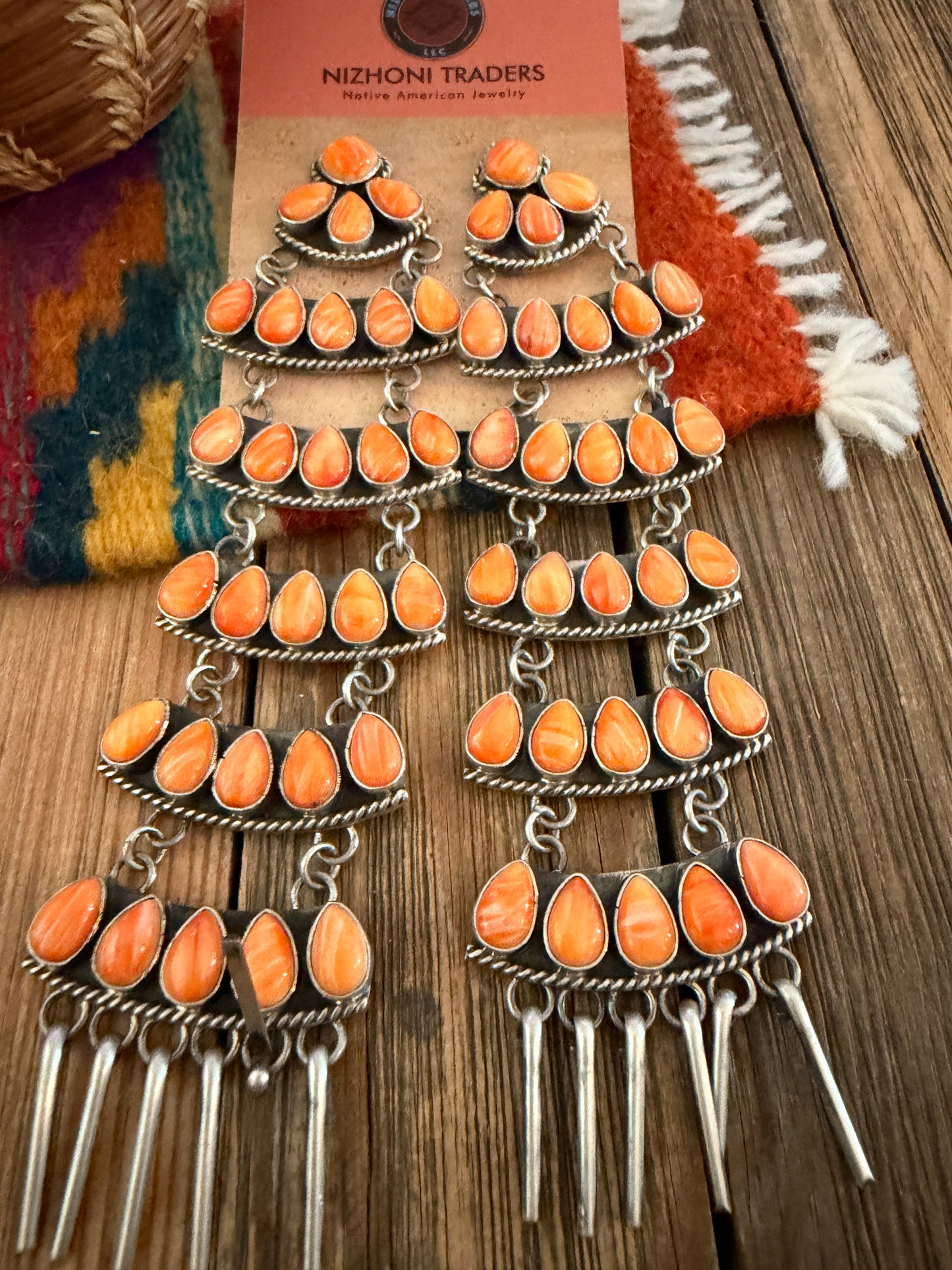 Handcrafted Orange Spiny Oyster & Sterling Silver Chandelier Dangle Earrings by Charles Johnson
