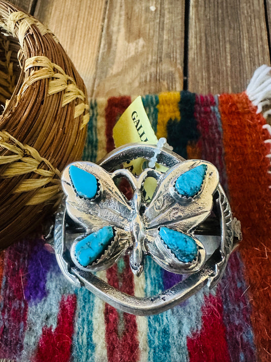 Handcrafted Old Pawn Sterling Silver & Turquoise Butterfly Cuff Bracelet