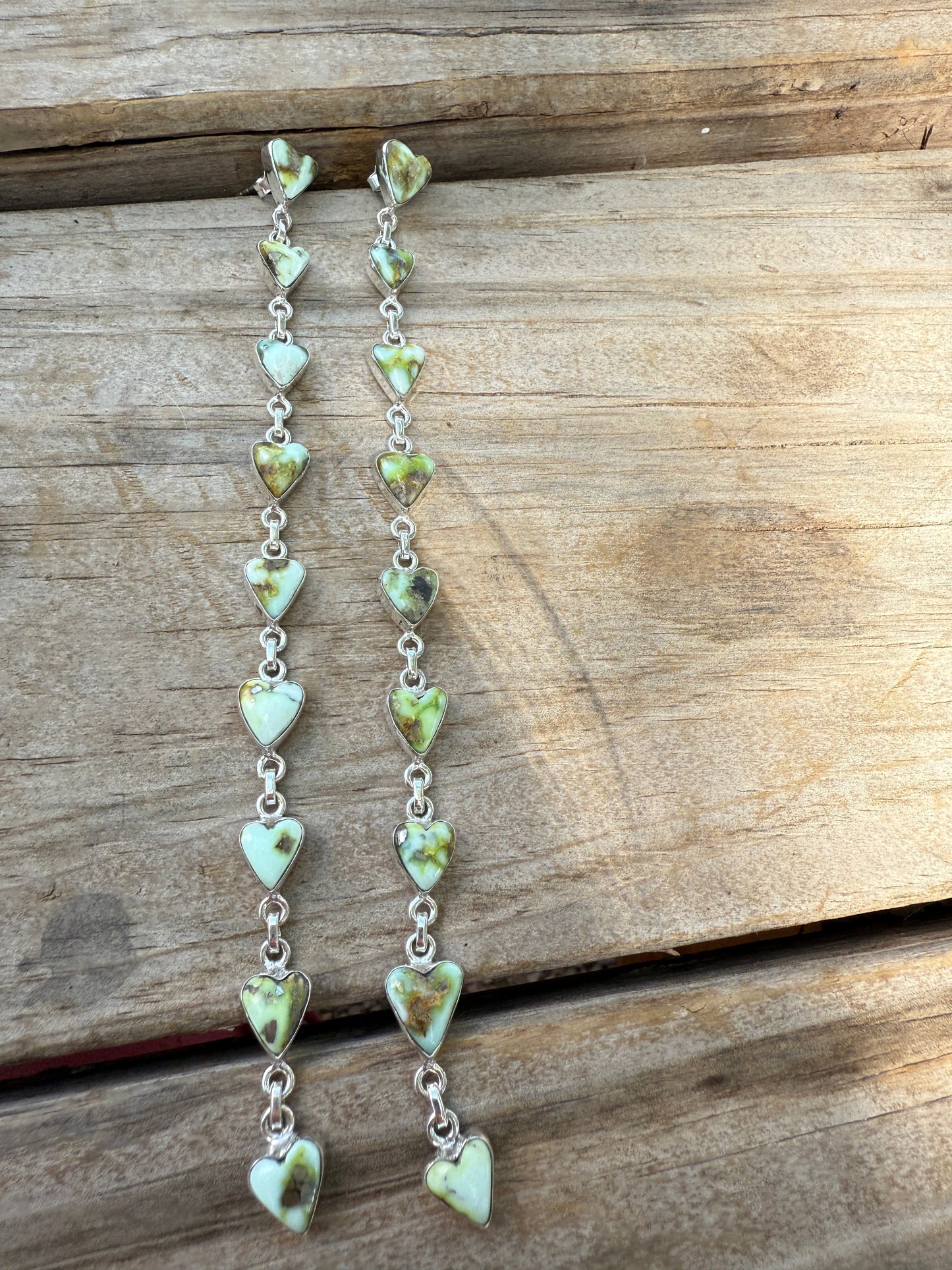Handmade Palomino Turquoise and Sterling Silver Dangle Heart Earrings