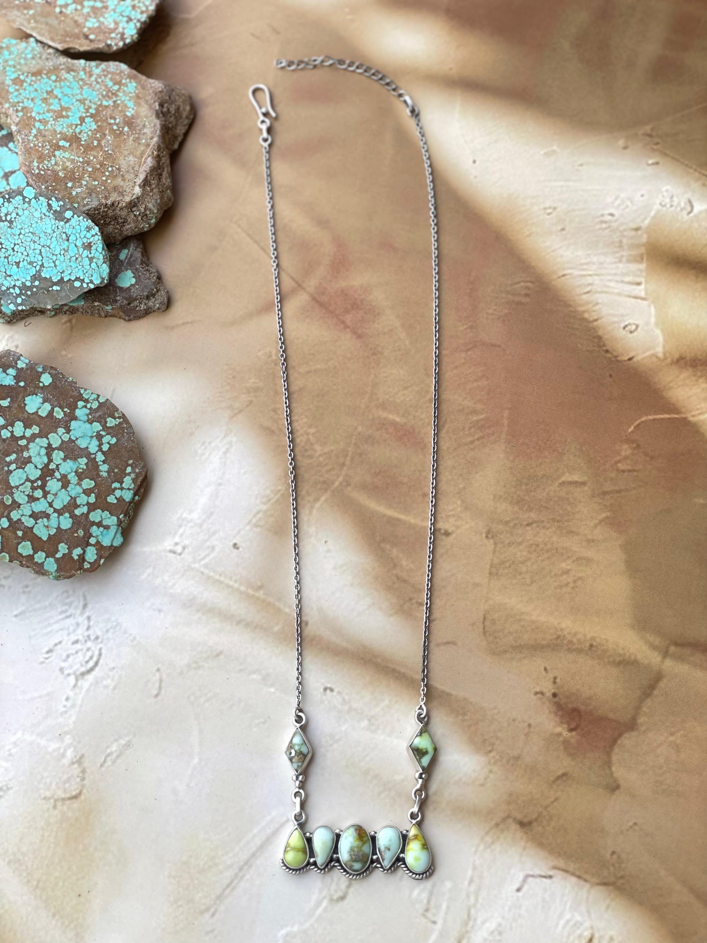 Beautiful Handmade Sterling Silver & Palomino Turquoise Bar Necklace