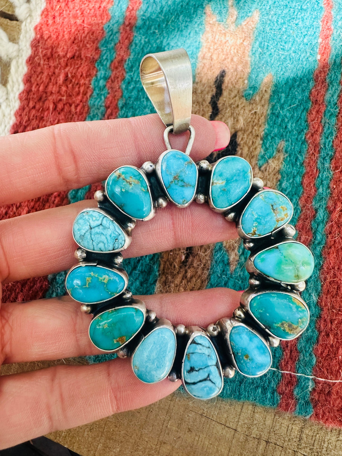 Handcrafted Sterling Silver & Turquoise Cluster  Pendant