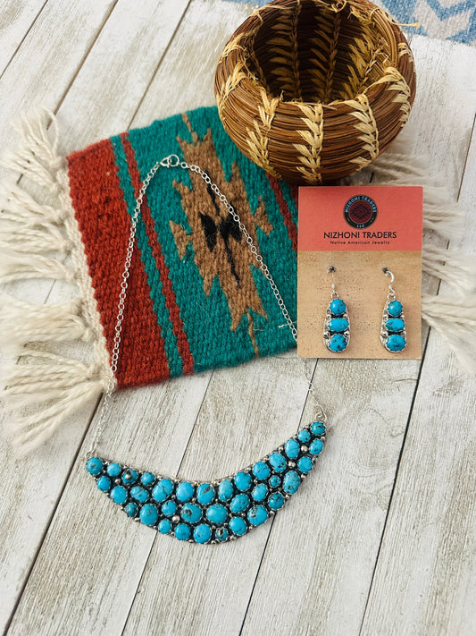 Handcrafted Sterling Silver & Turquoise Cluster Necklace and Earring Set