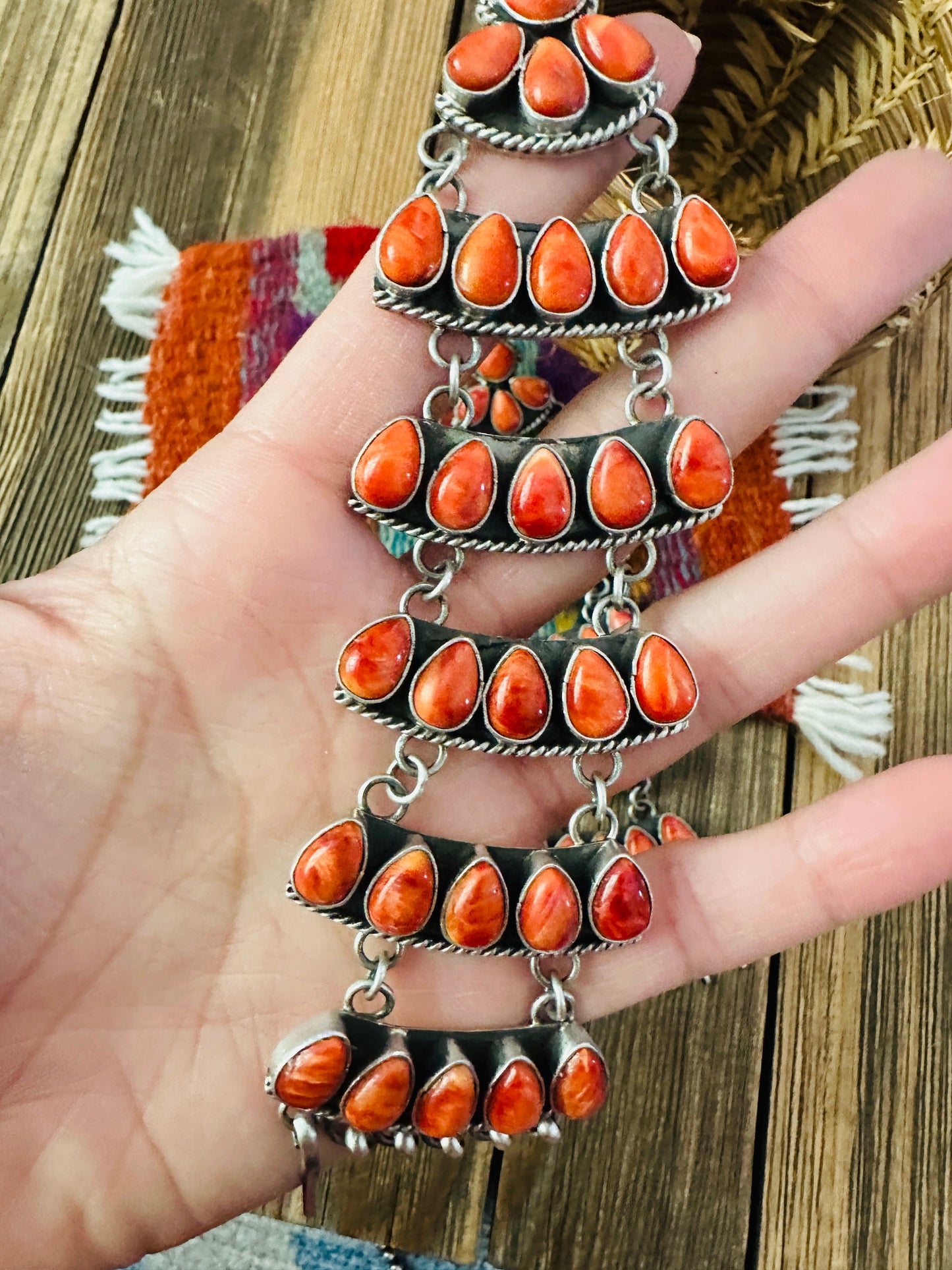 Handcrafted Orange Spiny Oyster & Sterling Silver Chandelier Dangle Earrings by Charles Johnson