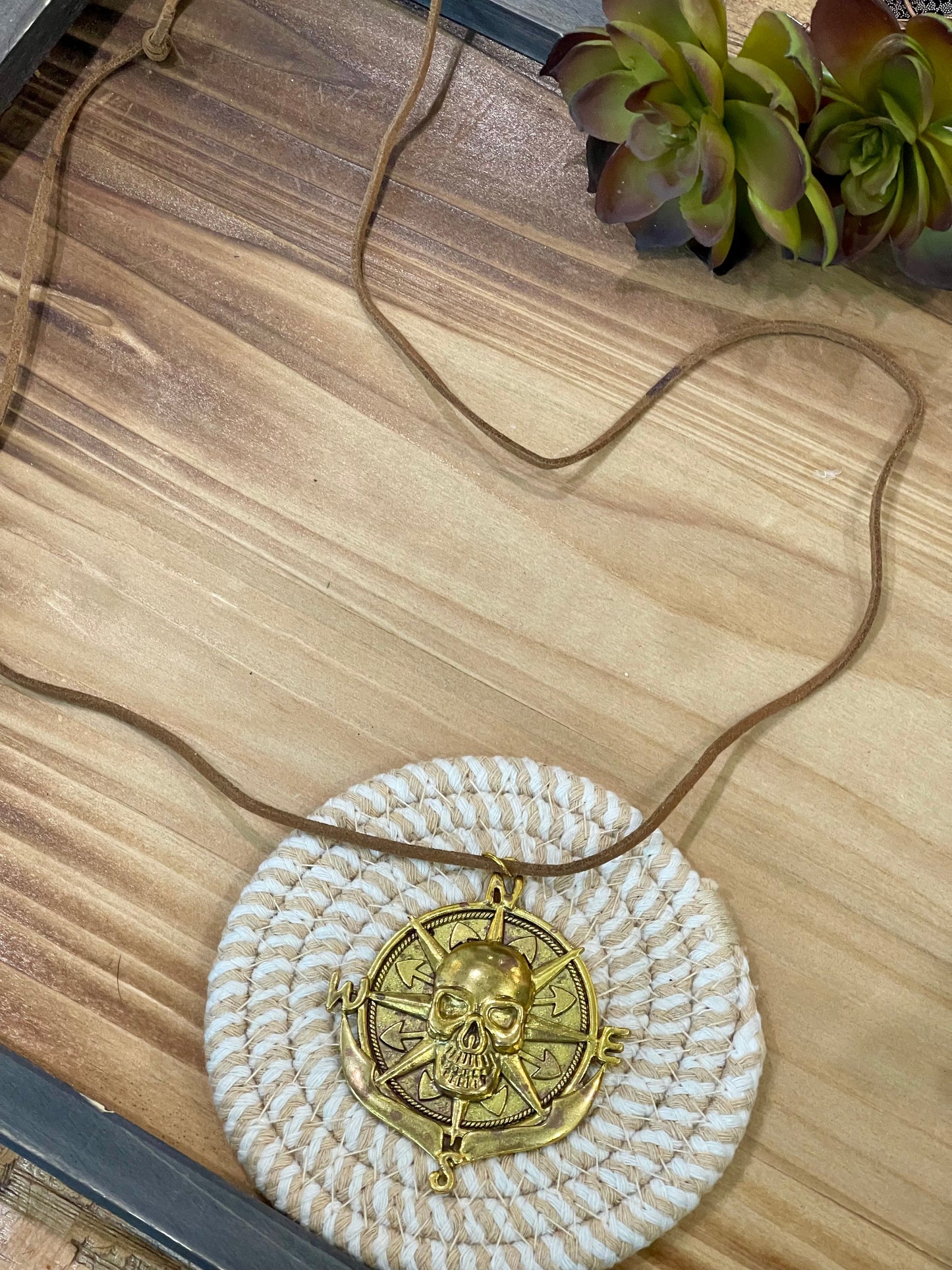 The Bijoux Vault Vintage Skull Compass Gold Plated Necklace