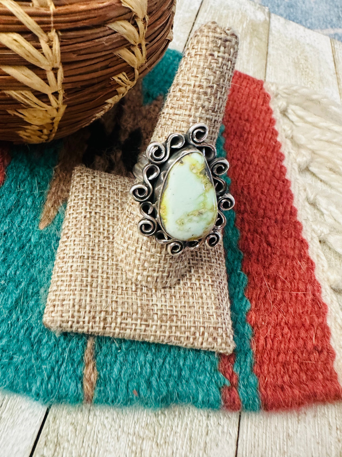 Handcrafted Carico Lake Turquoise & Sterling Silver Ring size 8