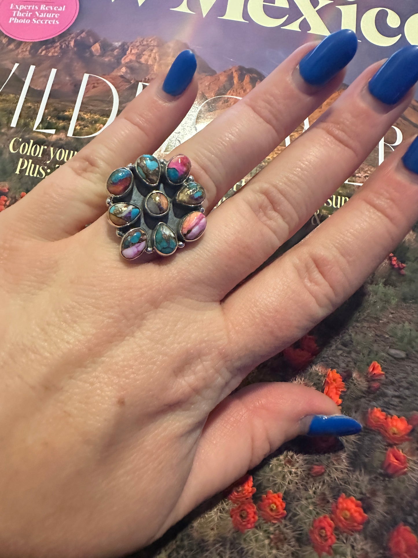 Handmade Sterling Silver Pink Dream Mojave Adjustable Ring Signed Nizhoni 3