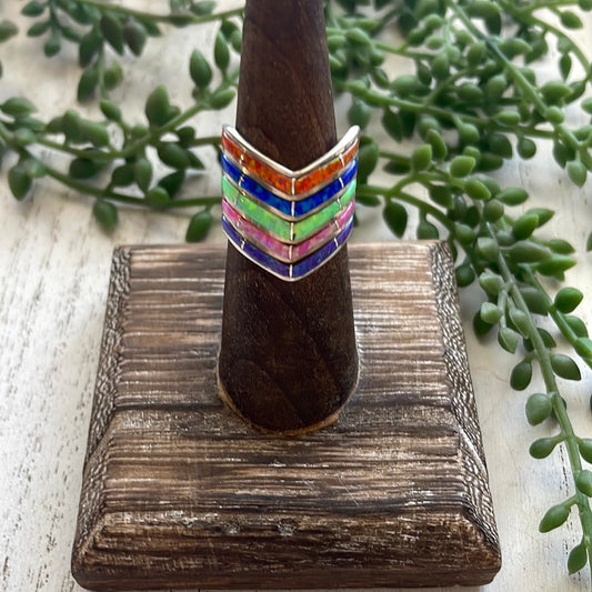 Handcrafted Sterling Silver Multistone 5 Row Inlay Ring