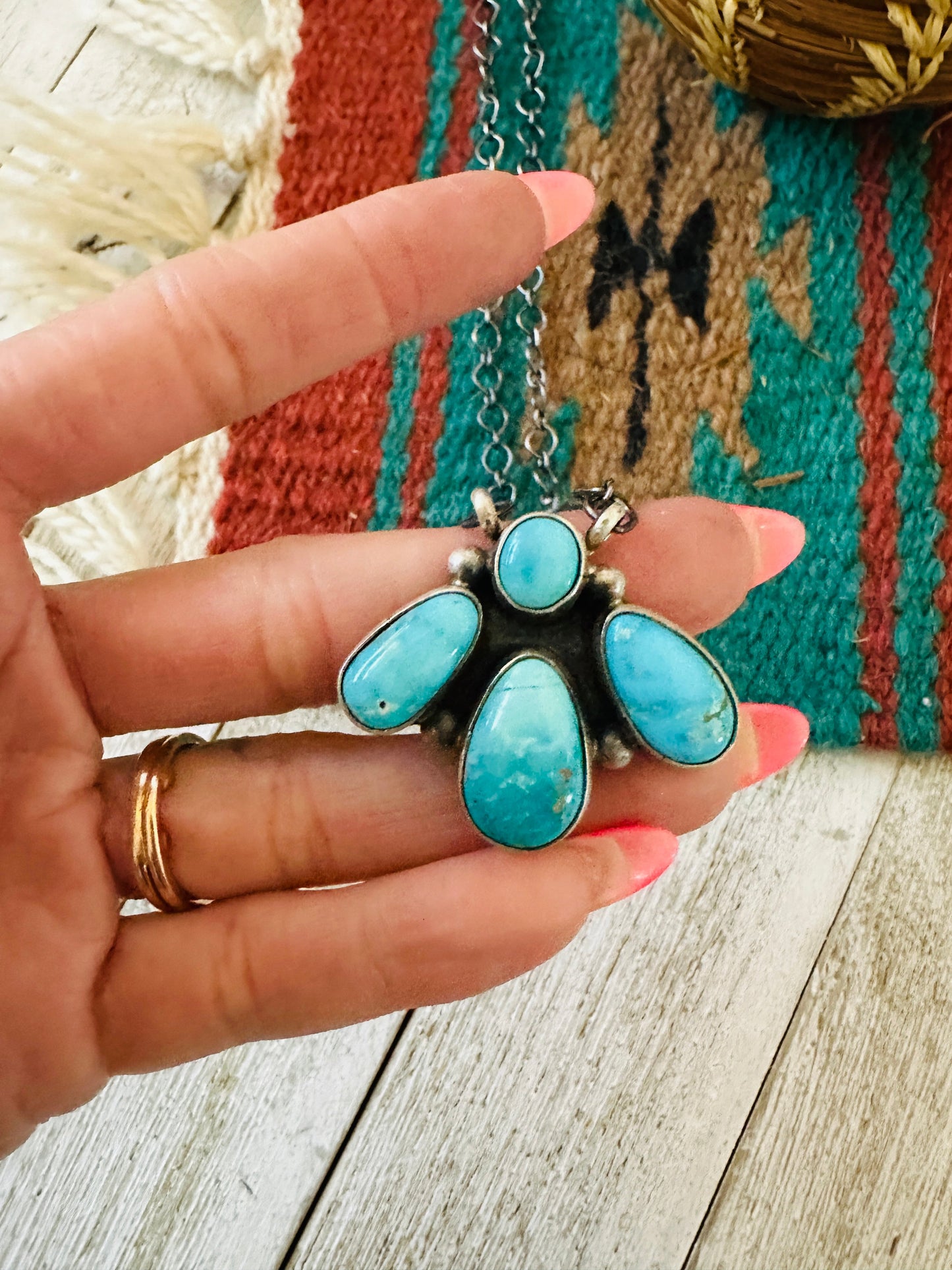 Handcrafted Sterling Silver & Turquoise Cluster Necklace