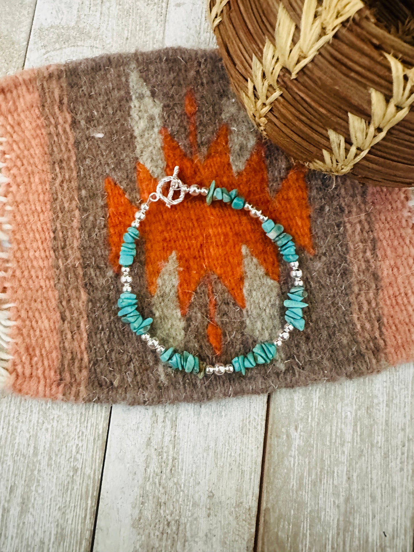 Handcrafted  Sterling Silver Pearl & Turquoise Beaded Bracelet