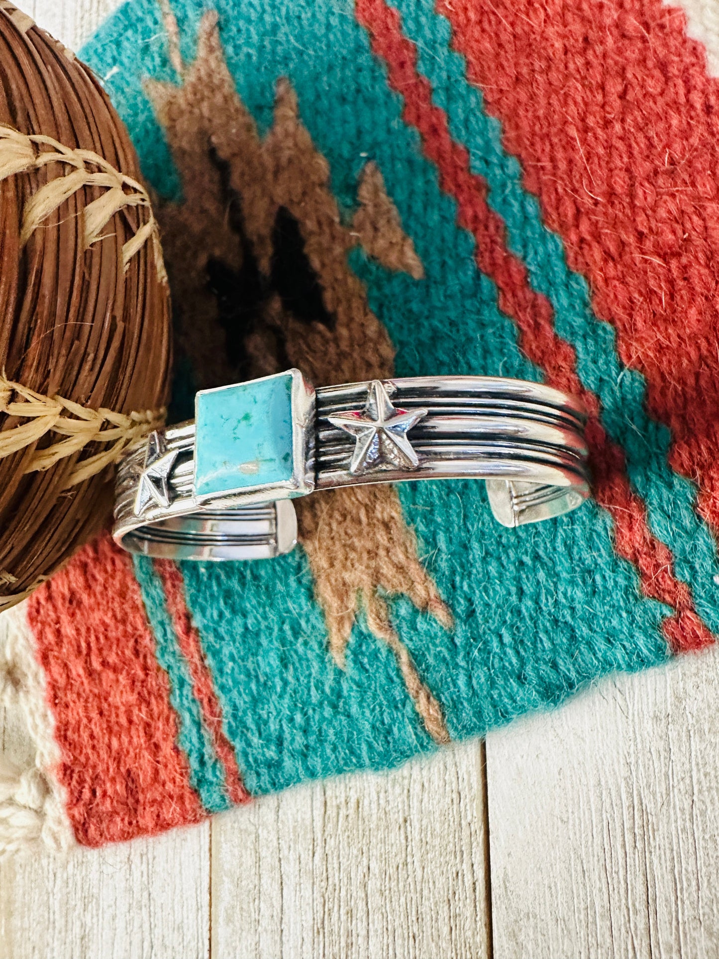 Handcrafted Turquoise & Sterling Silver Star Cuff Bracelet