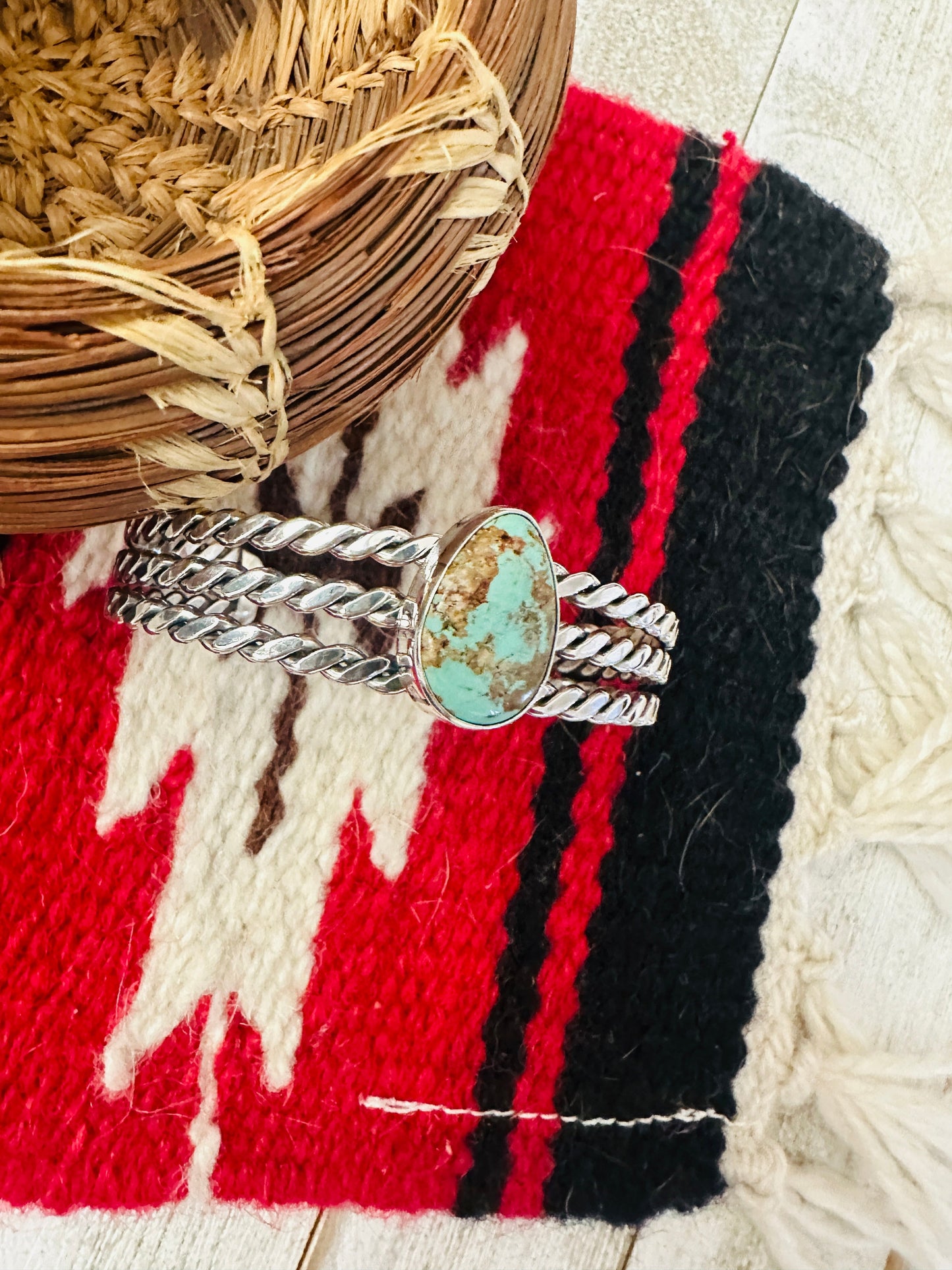 Handcrafted Royston Turquoise & Sterling Silver Cuff Bracelet