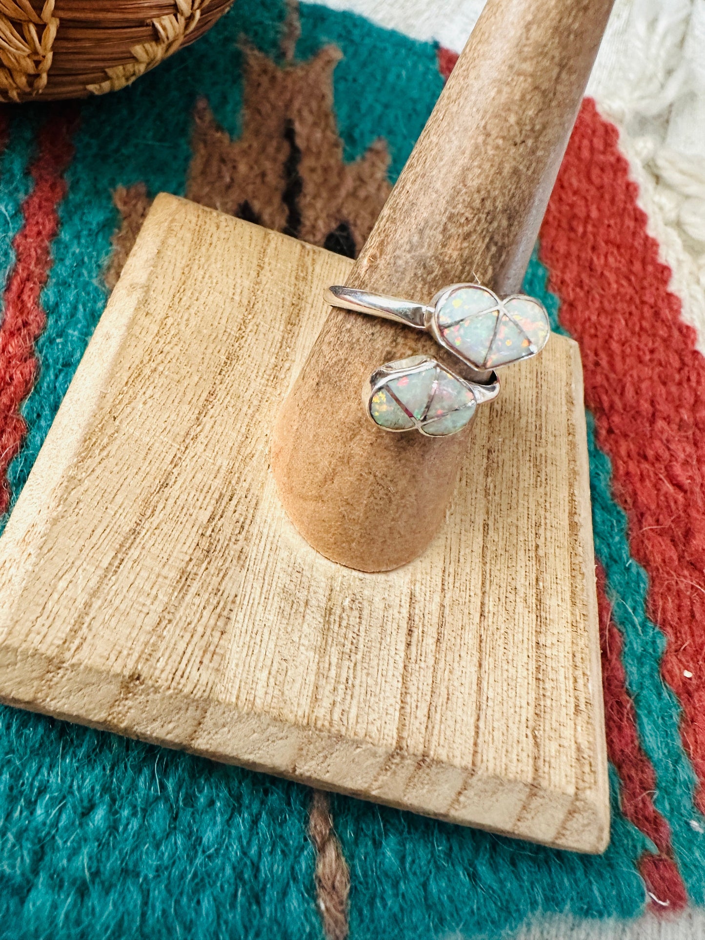 Handcrafted Sterling Silver & White Opal Heart Adjustable Ring