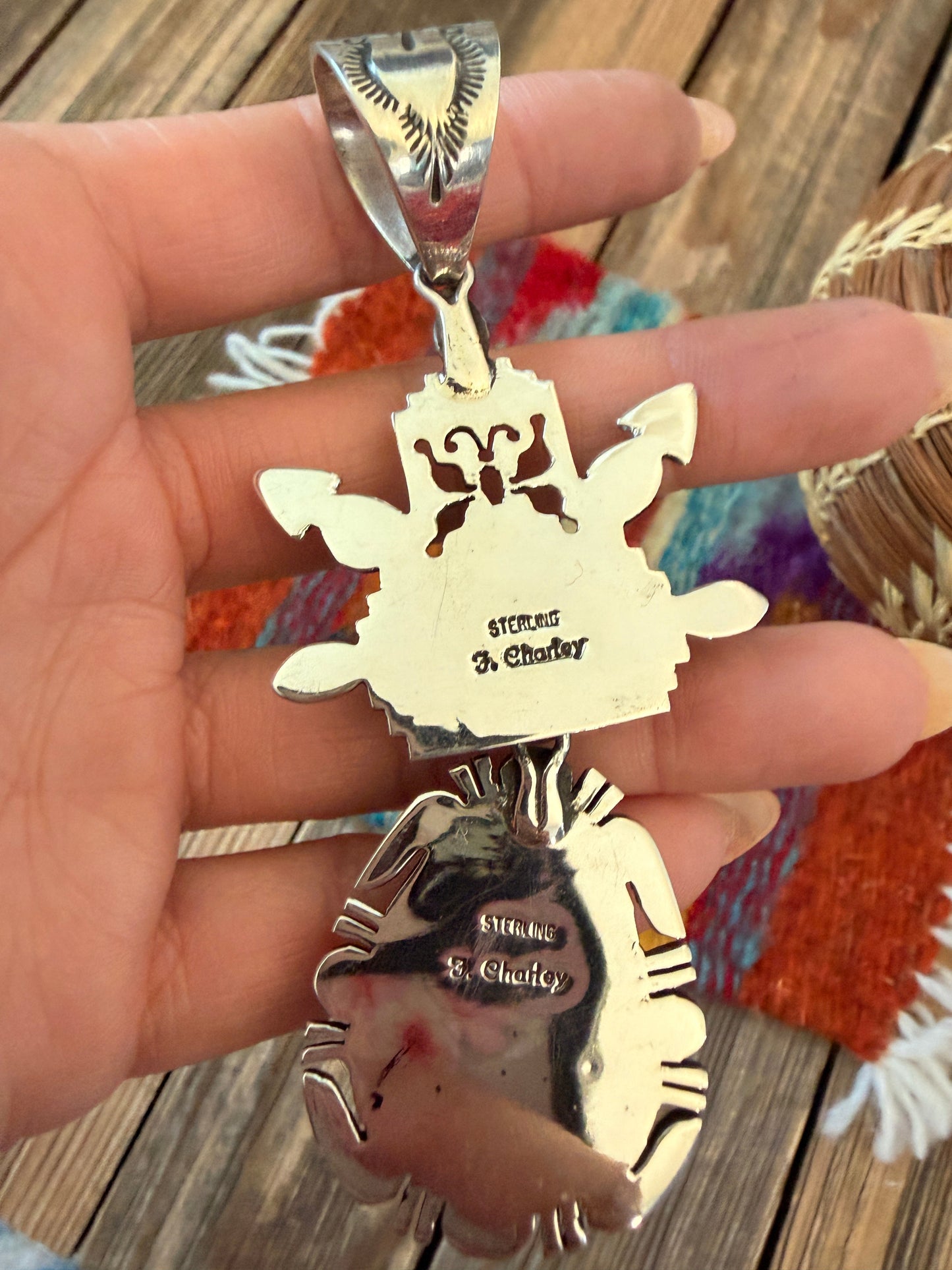 Handcrafted Sterling Silver and White Buffalo Kachina Pendant by Freddy Charley
