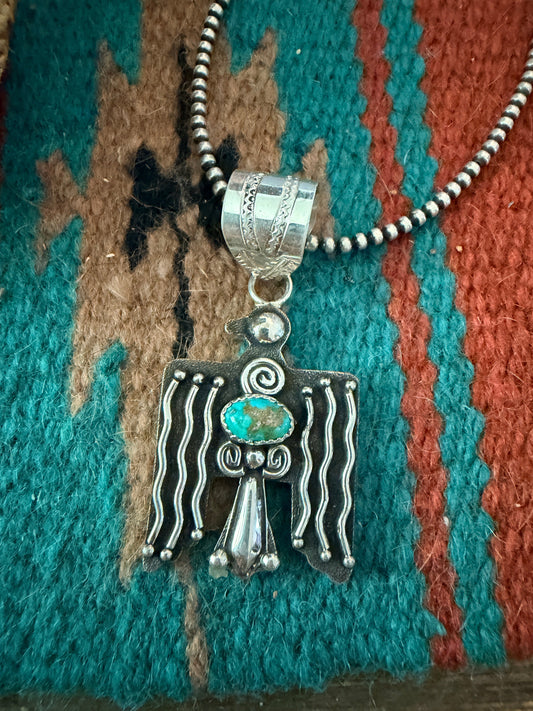 Handcrafted Sterling Silver & Turquoise Thunderbird Pendant by Alonzo Mariano