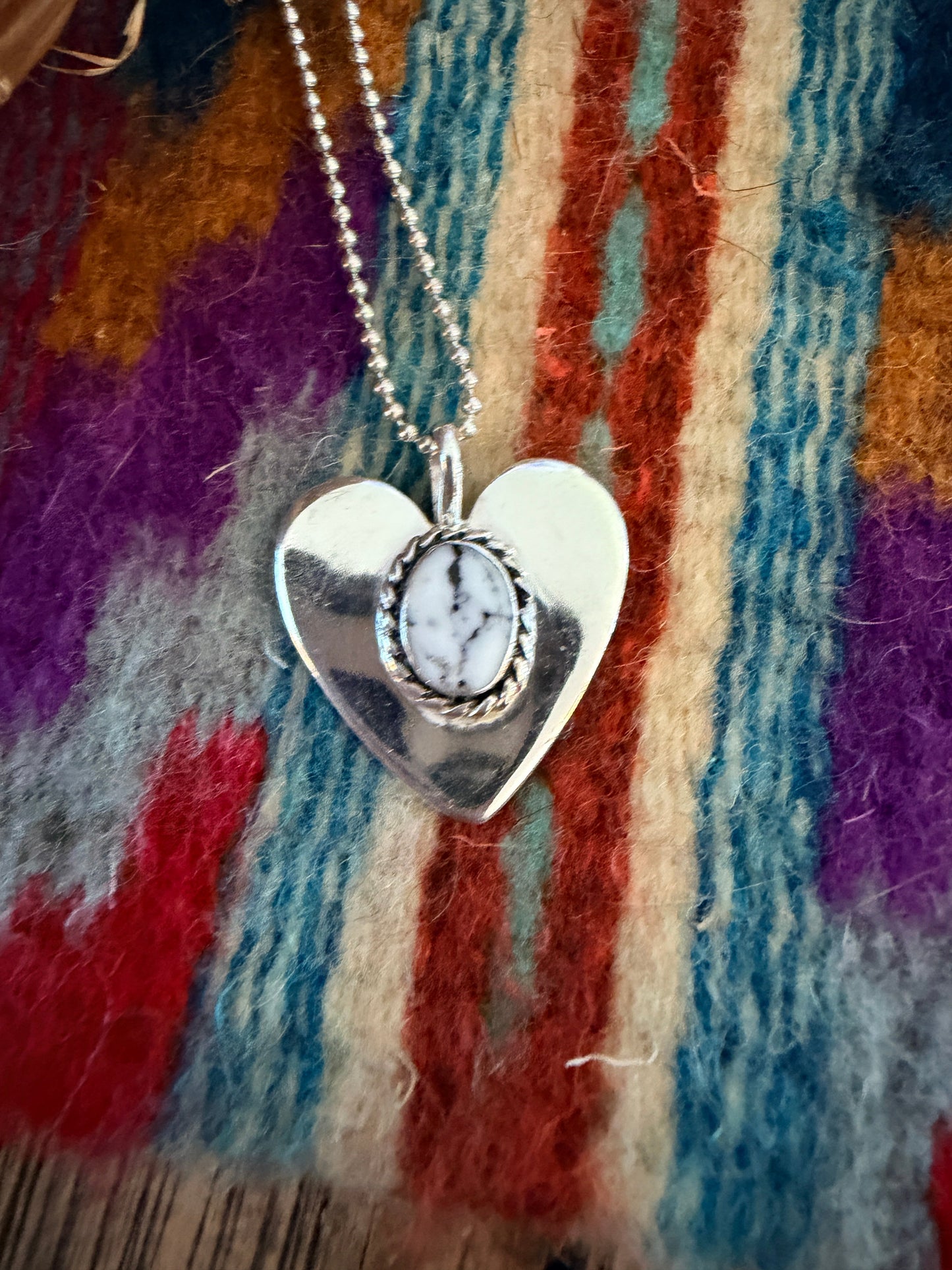 Handcrafted Sterling Silver & White Buffalo Heart Pendant by Joseph Martinez