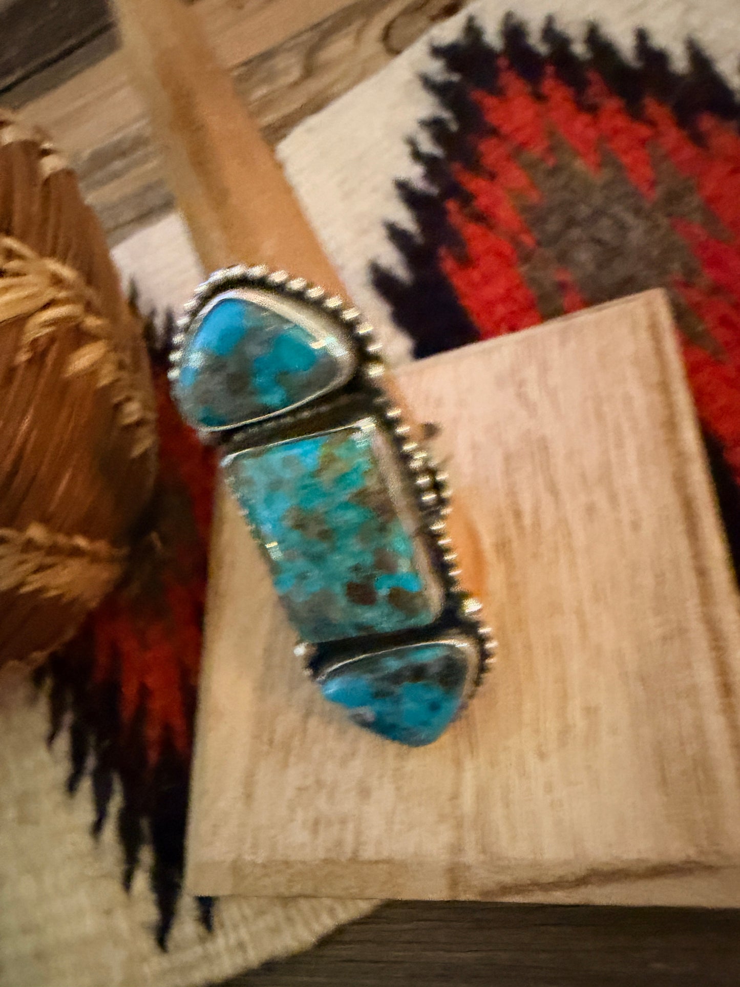 Handcrafted Morenci Turquoise & Sterling Silver Ring Size 10